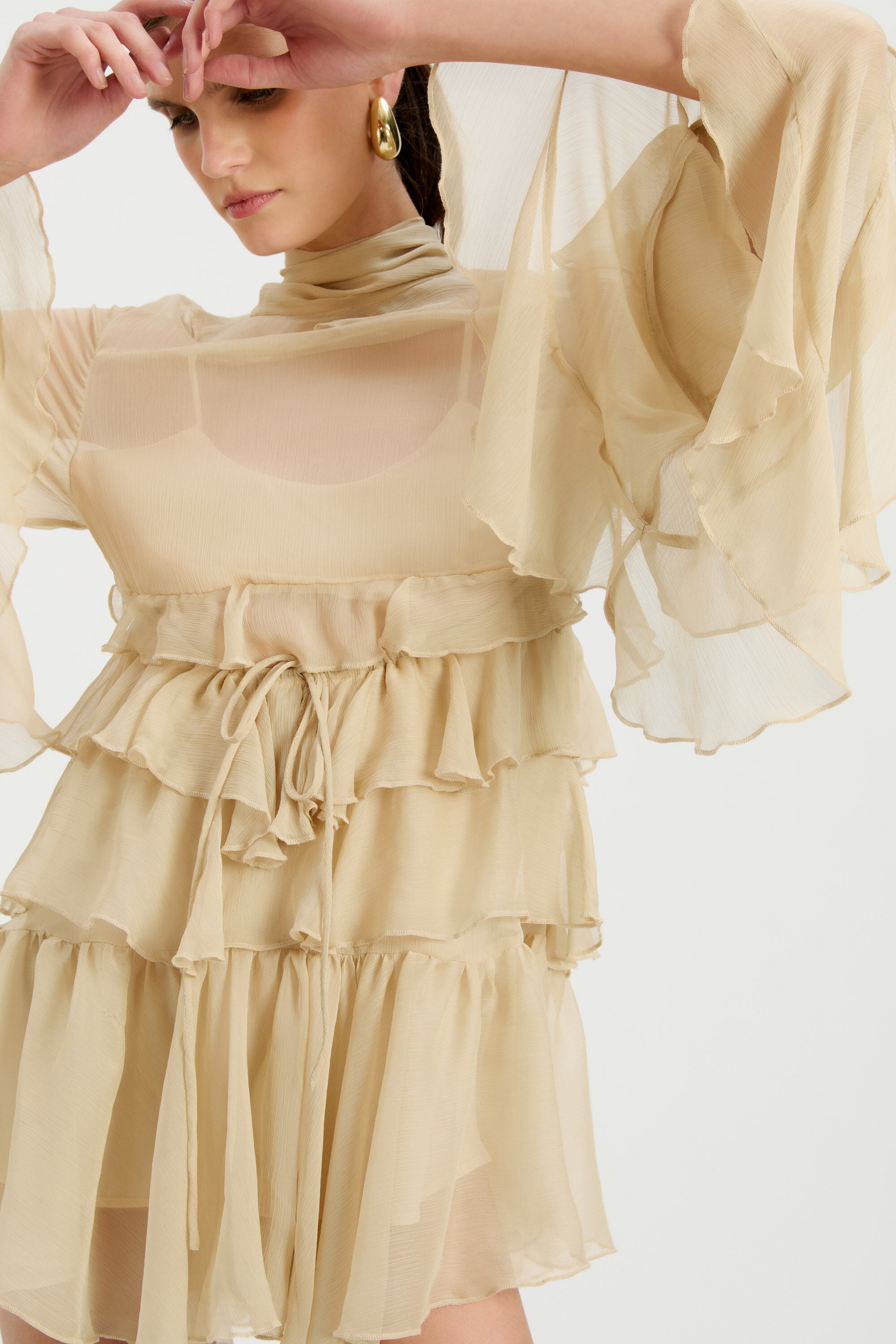 beige bardot dress Nicoletta Gold Dress - Bardot Gold Sequin