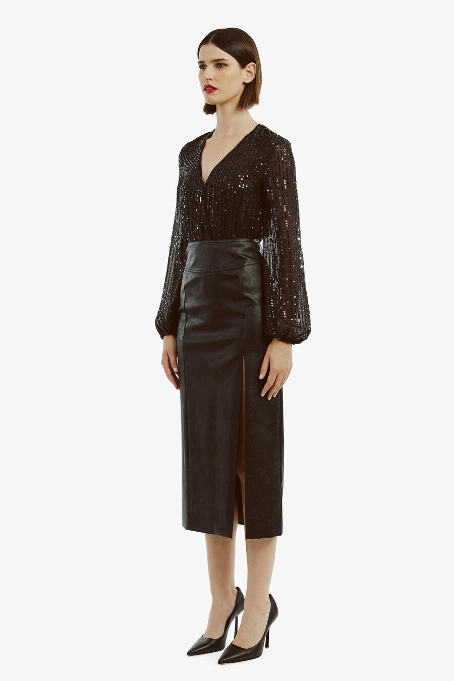 SEQUIN WRAP BODYSUIT in colour BLACK