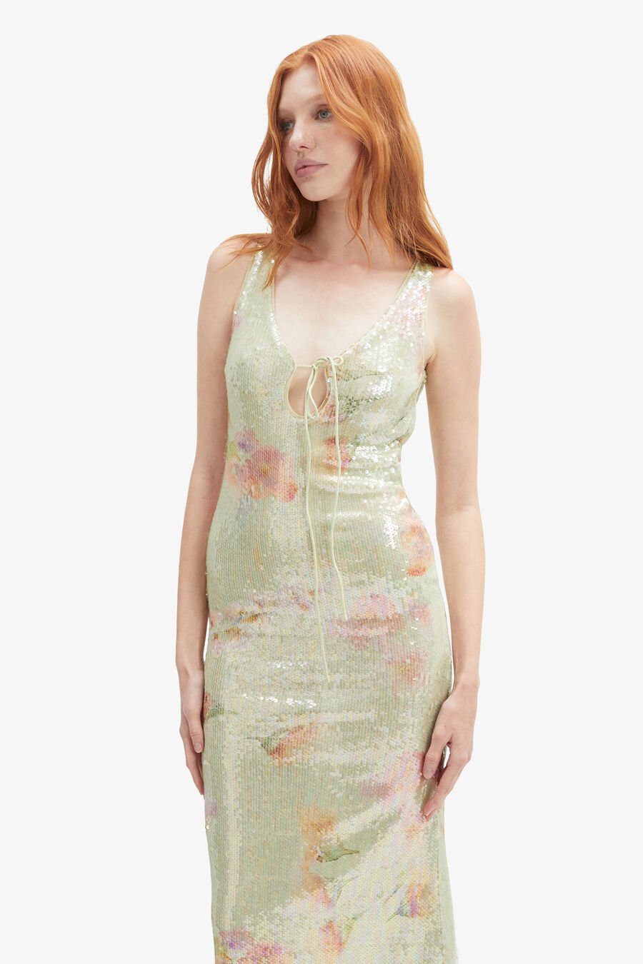 ELODA SEQUIN MIDI DRESS in colour Green Floral