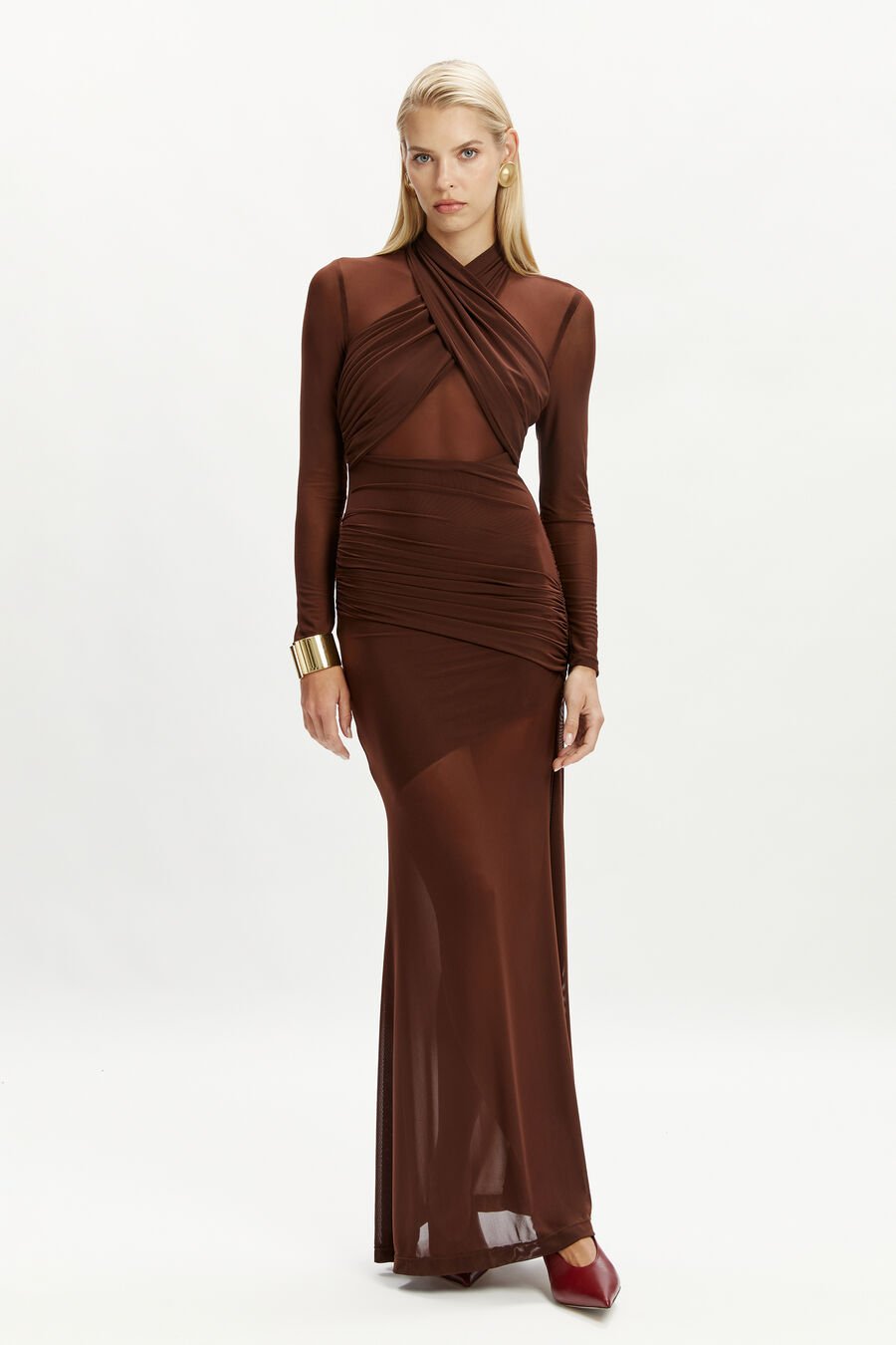 Marice Wrap Mesh Maxi Dress