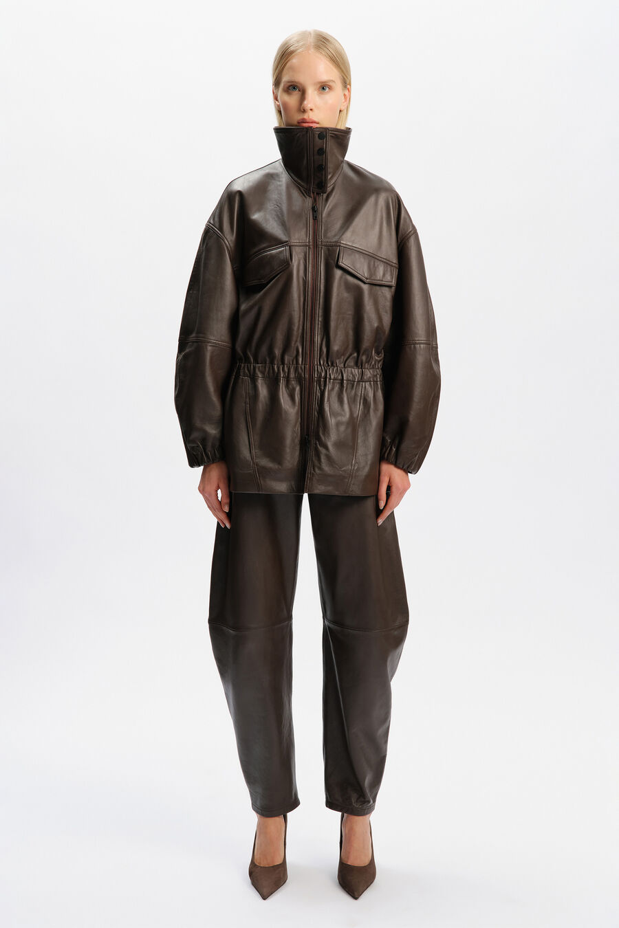 ANJA LEATHER JACKET in colour Dark Chocolate