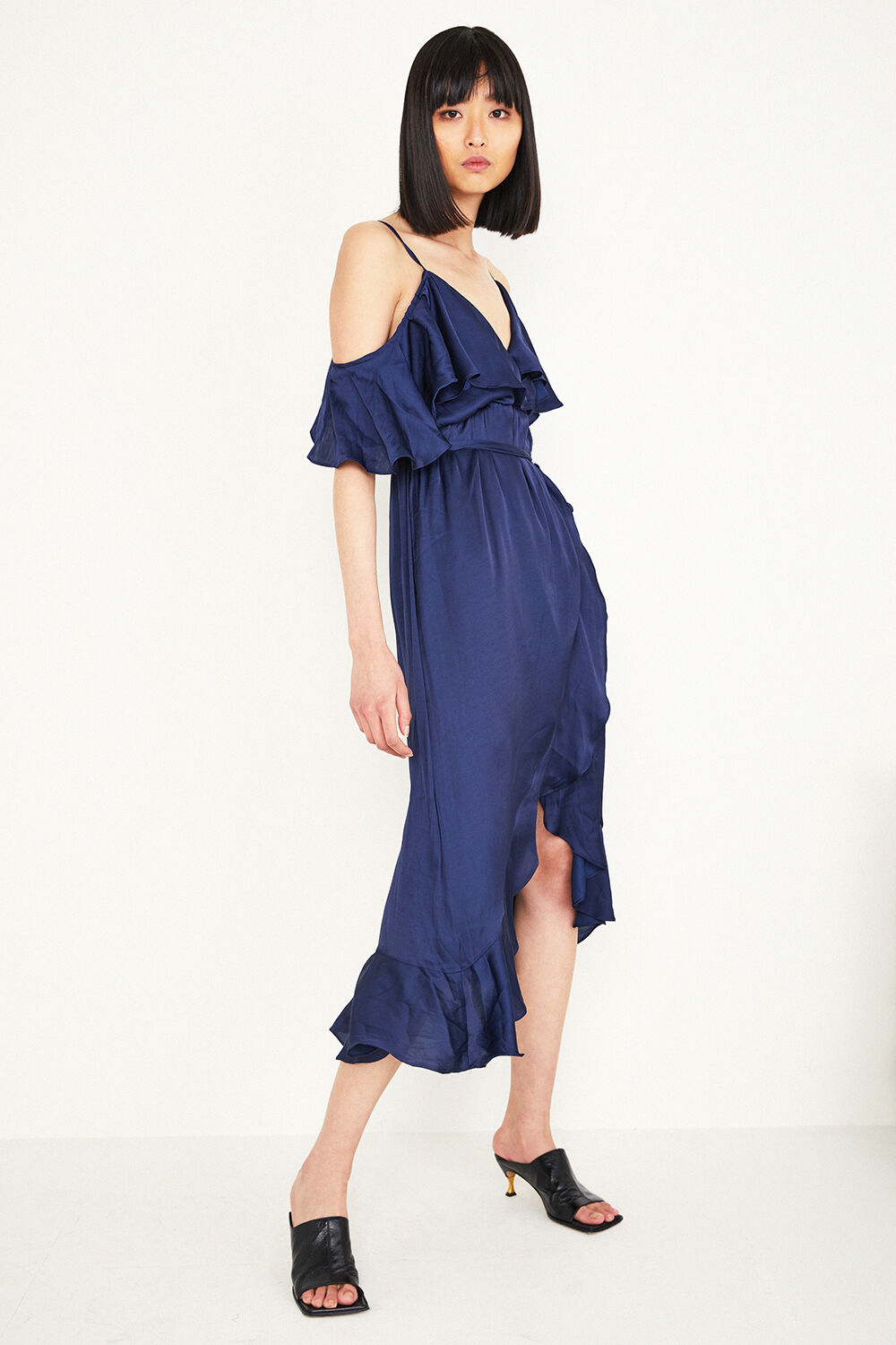 Bea cold shoulder ruffle dress bardot new arrivals