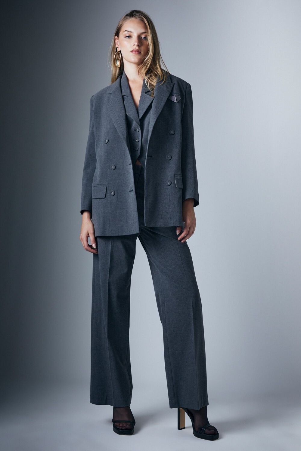 PIN STRIPE CLASSIC BLAZER in colour FROST GRAY