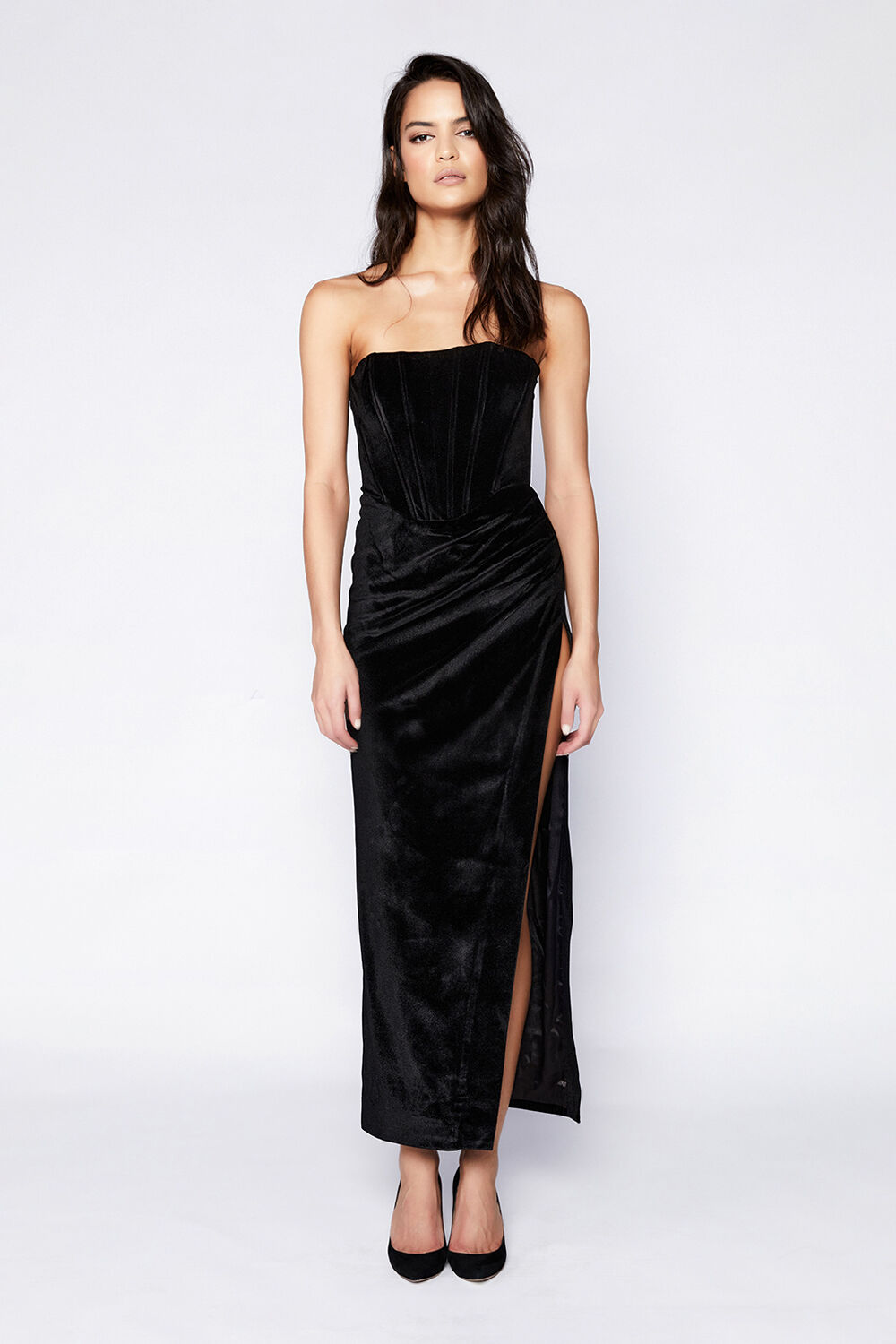 EVERLASTING VELOUR MIDI DRESS in colour CAVIAR