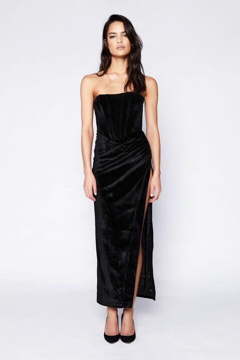 EVERLASTING VELOUR MIDI DRESS in colour CAVIAR