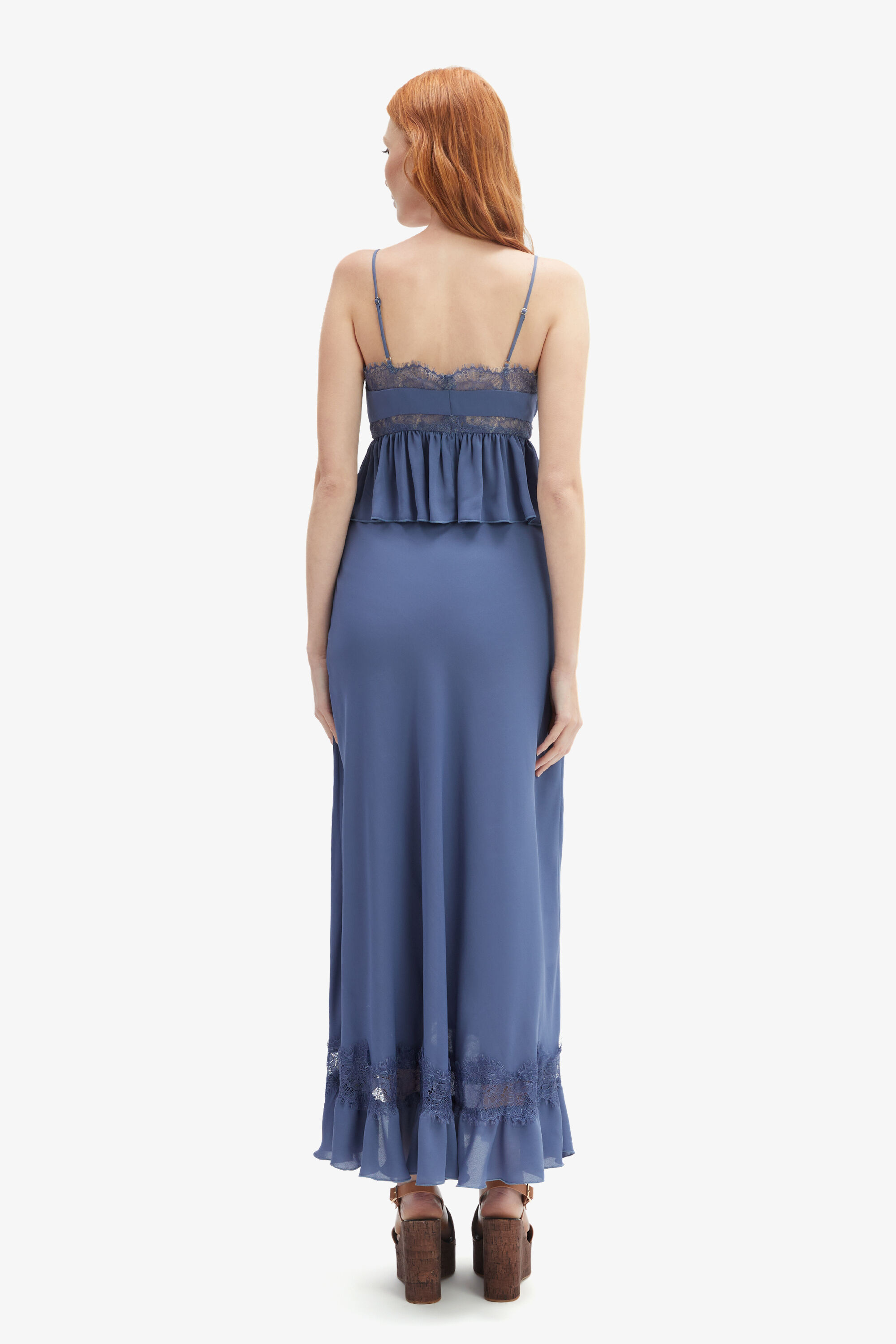 Amari Lace Detail Maxi Skirt In Dusty Blue | Bardot