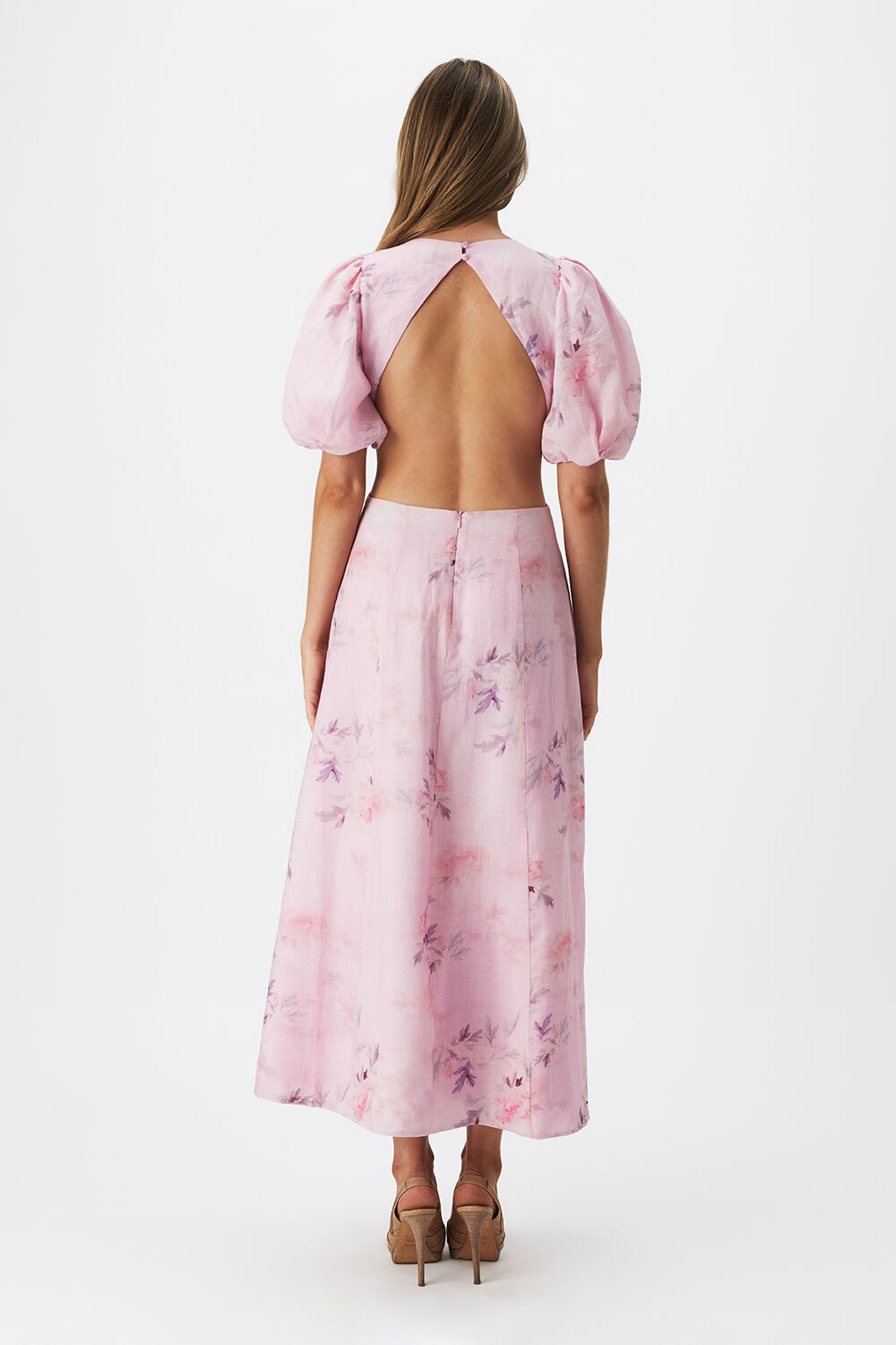 MALINA FLORAL MIDI DRESS in colour PEACH WHIP