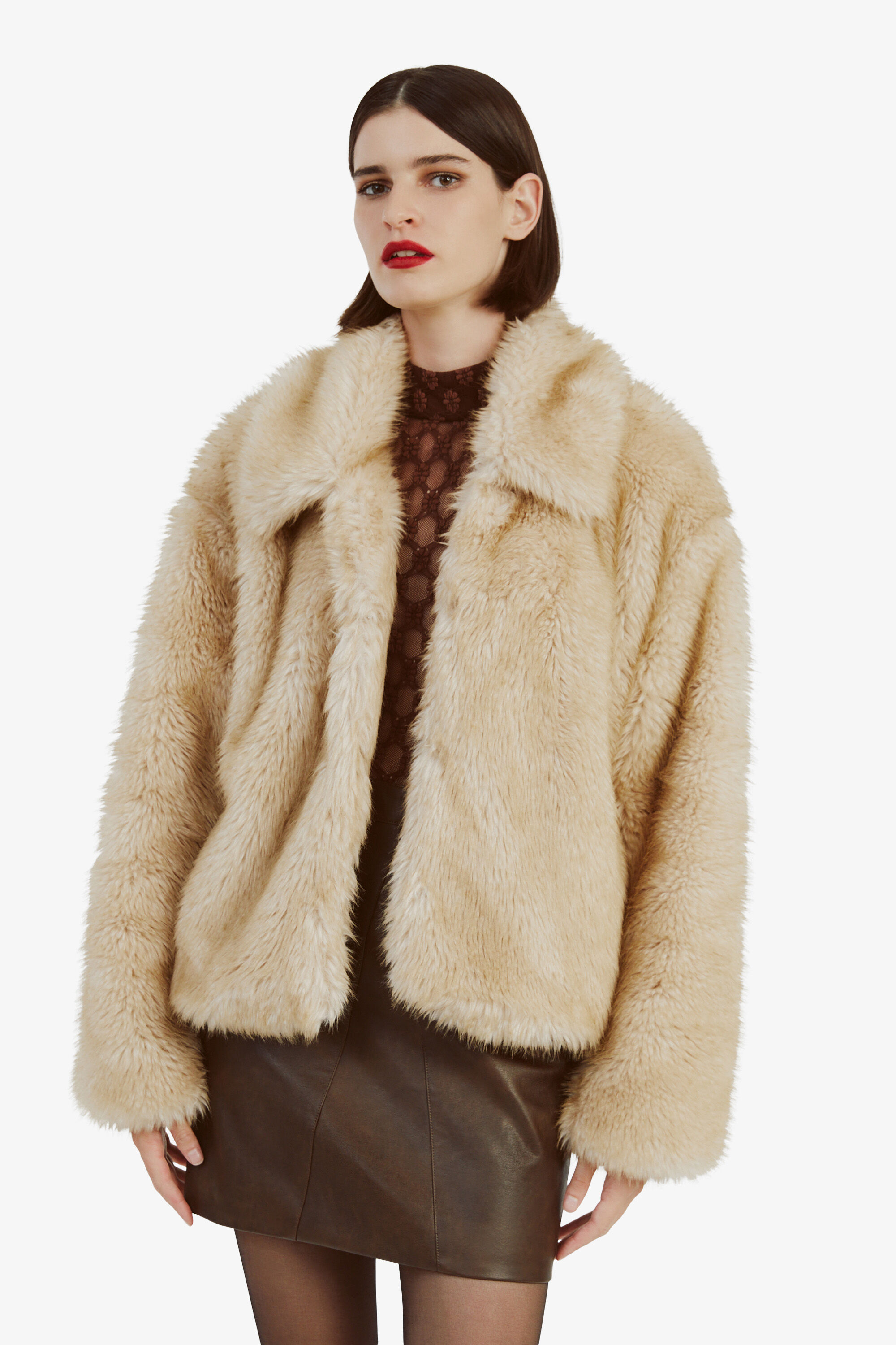 Sarissa Faux Fur Jacket In Oatmeal Bardot