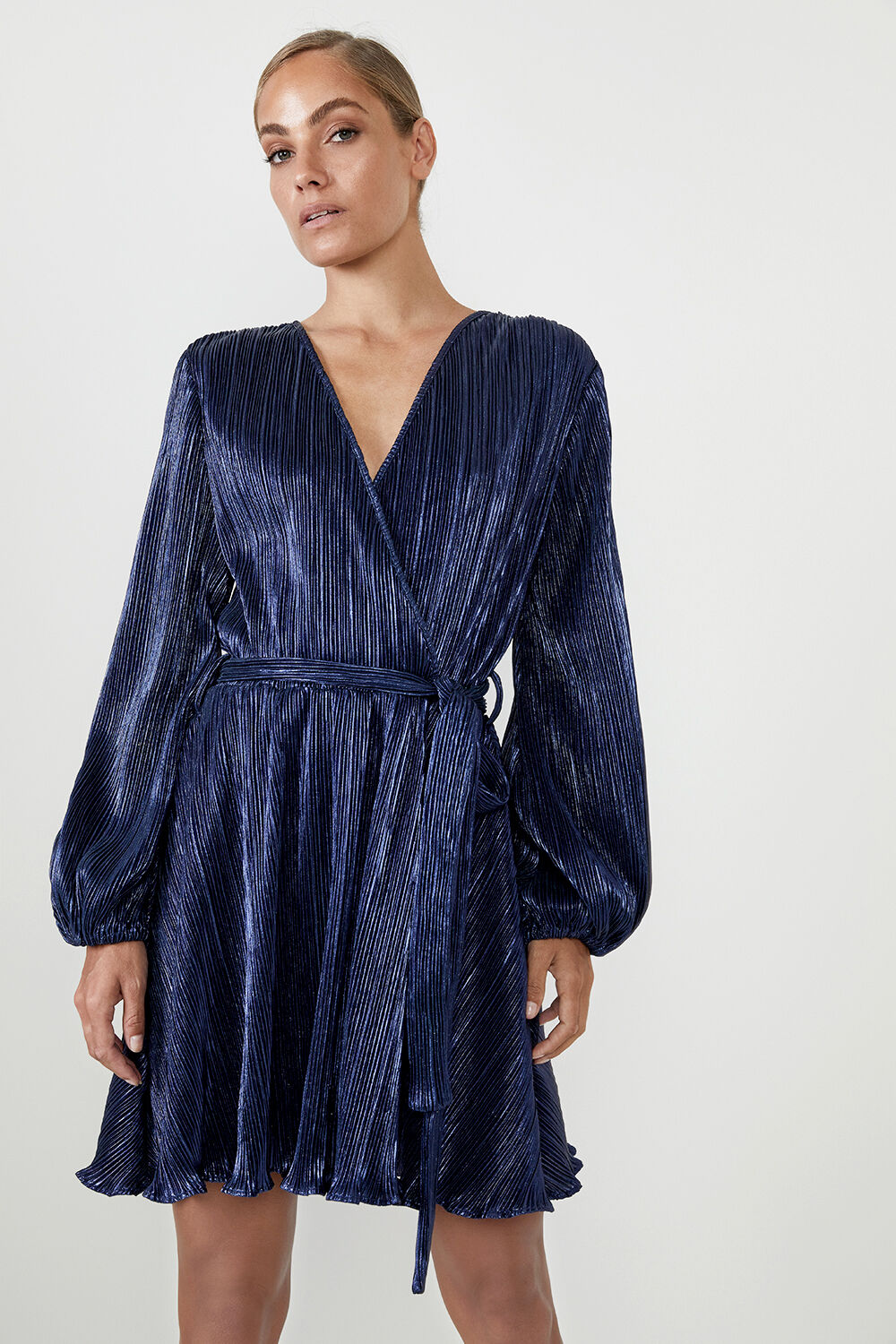 BELLISSA PLEAT DRESS in colour EVENING BLUE