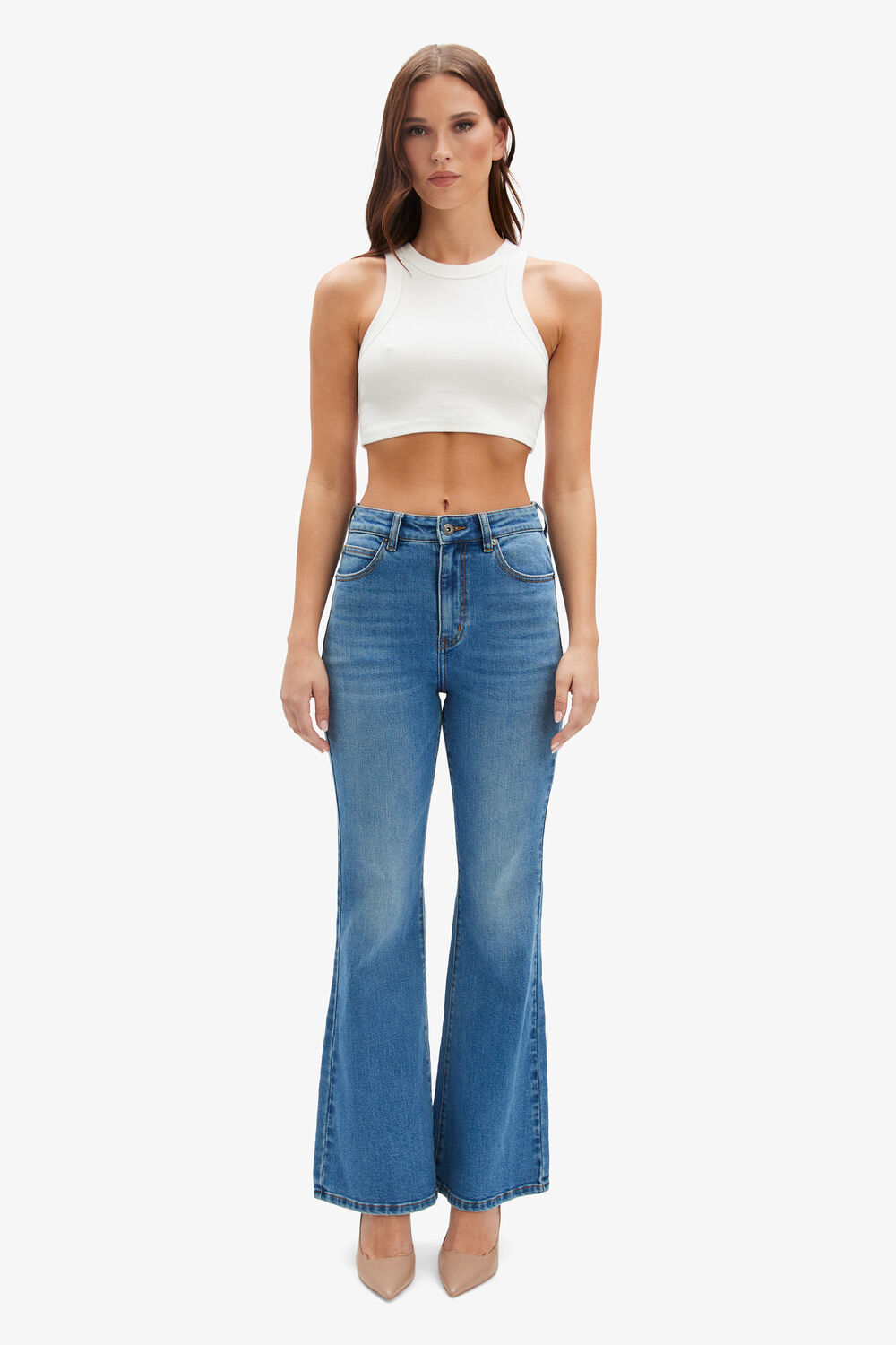 ASHLYNN HI BOOT LEG JEAN in colour DARK DENIM