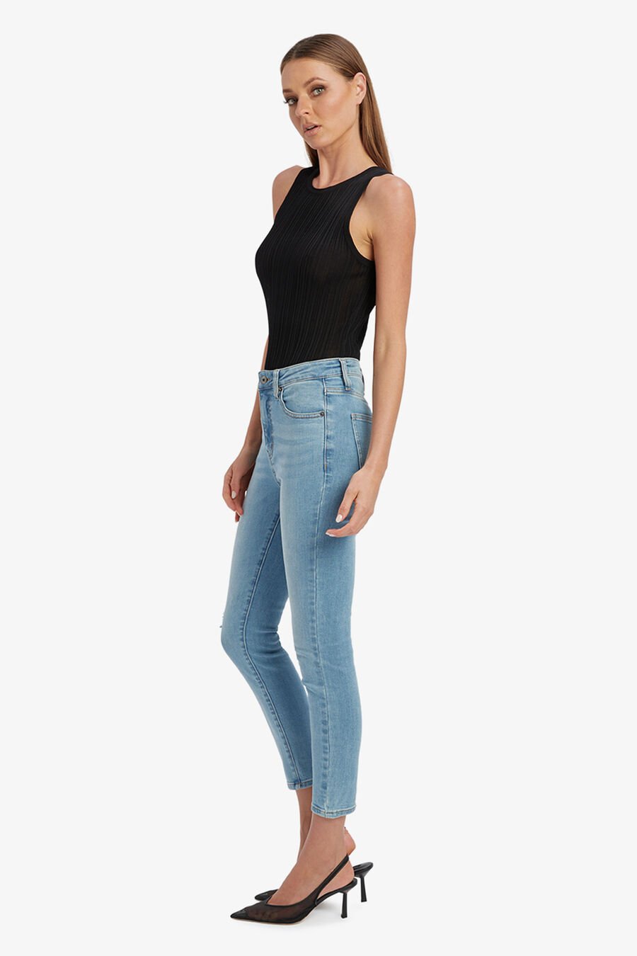 KHLOE HI CROP JEANS in colour Light Denim