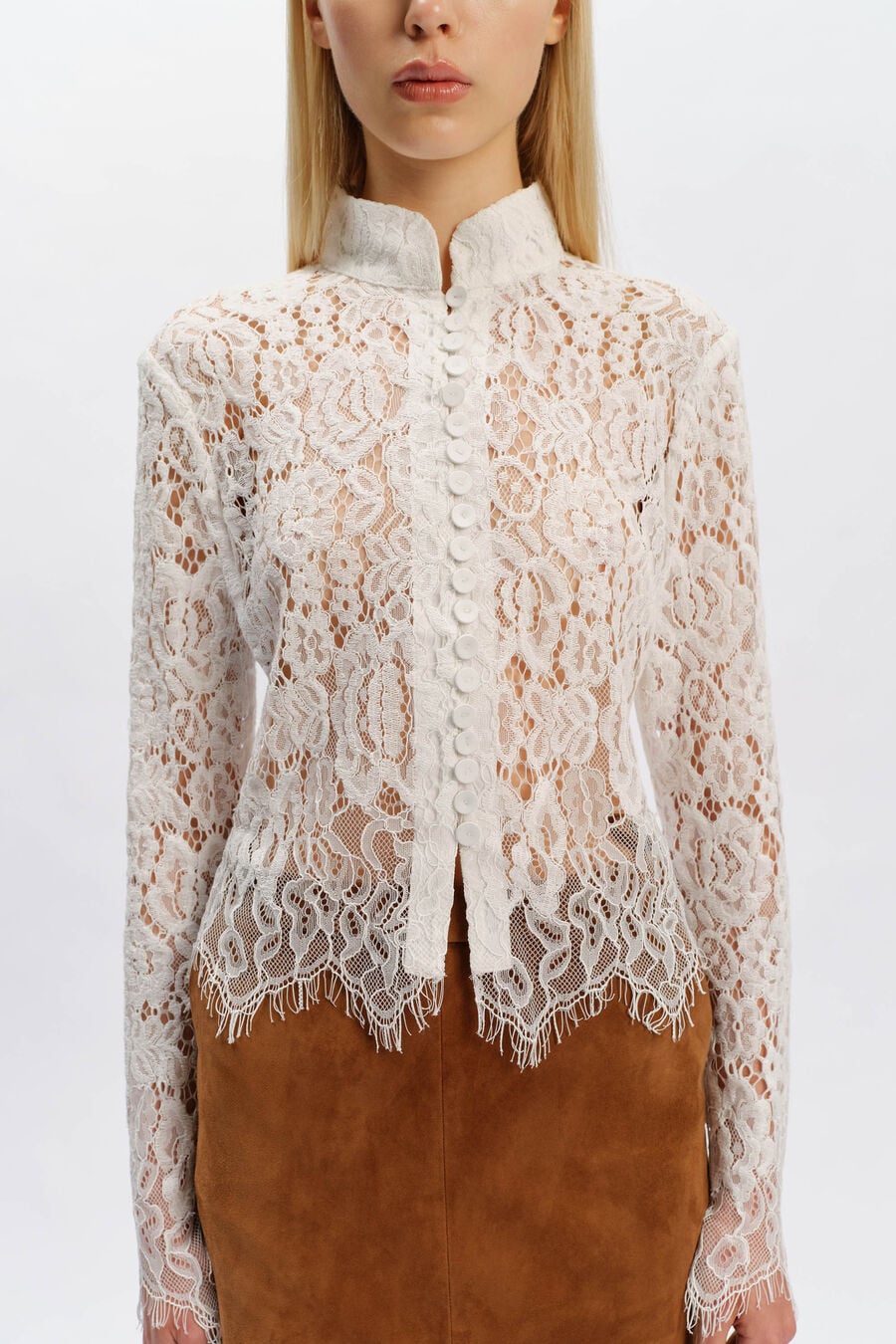 Remly Button Front Lace Top