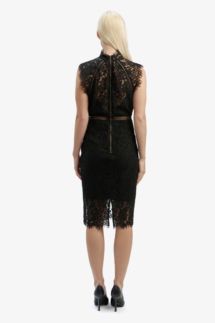 LACE PANEL DRESS in colour BLACK