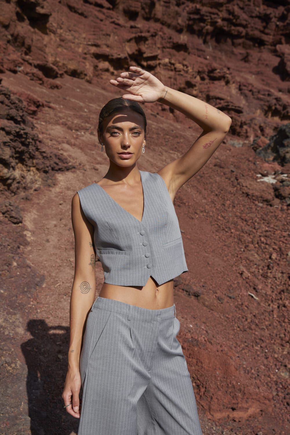 CALLISTA PIN STRIPE VEST in colour FROST GRAY