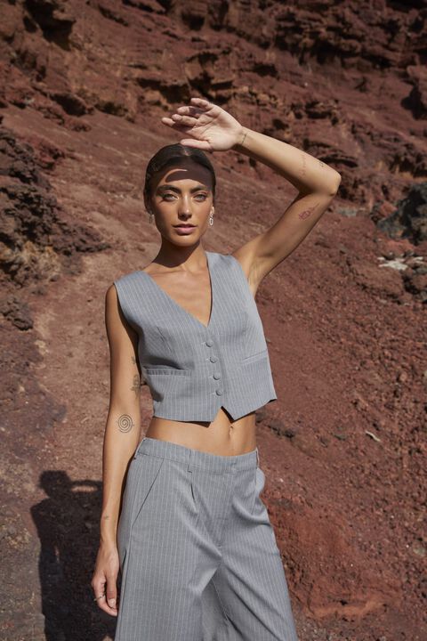 CALLISTA PIN STRIPE VEST in colour FROST GRAY