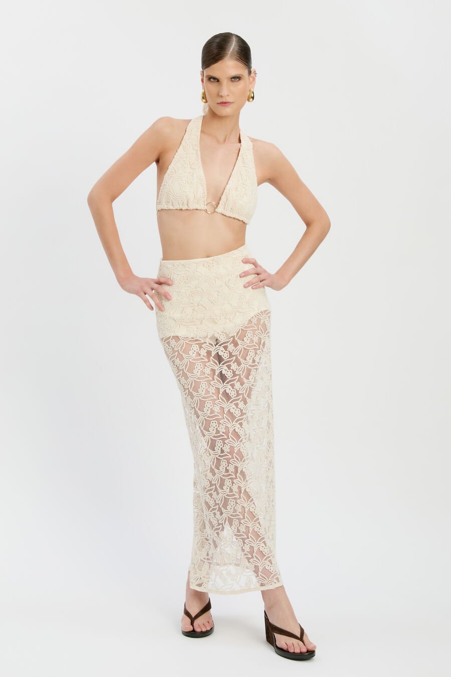VENETIA SHEER MIDI SKIRT in colour Light Beige