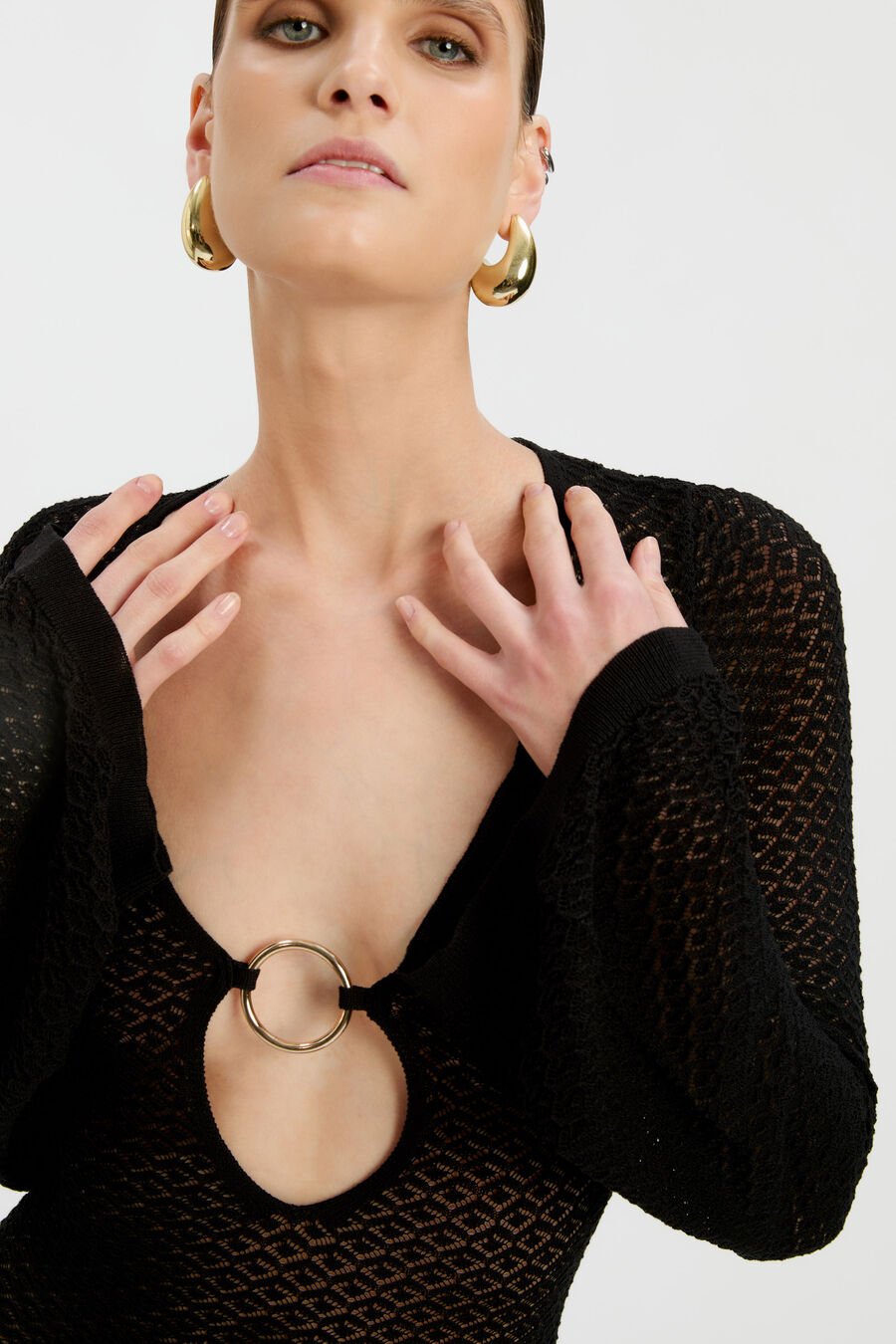 BRYN CROCHET MAXI DRESS in colour Black