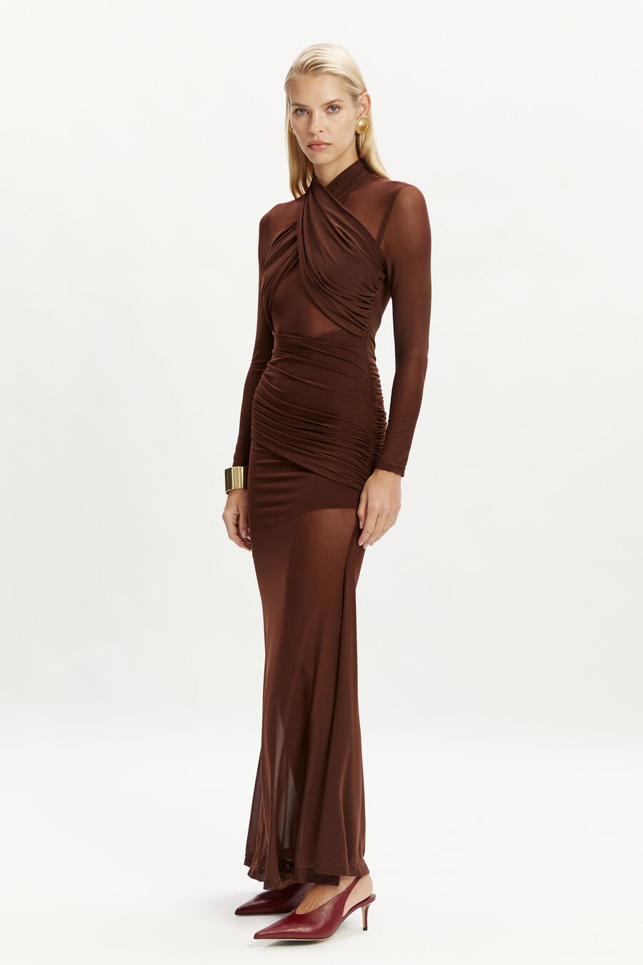 Marice Wrap Mesh Maxi Dress