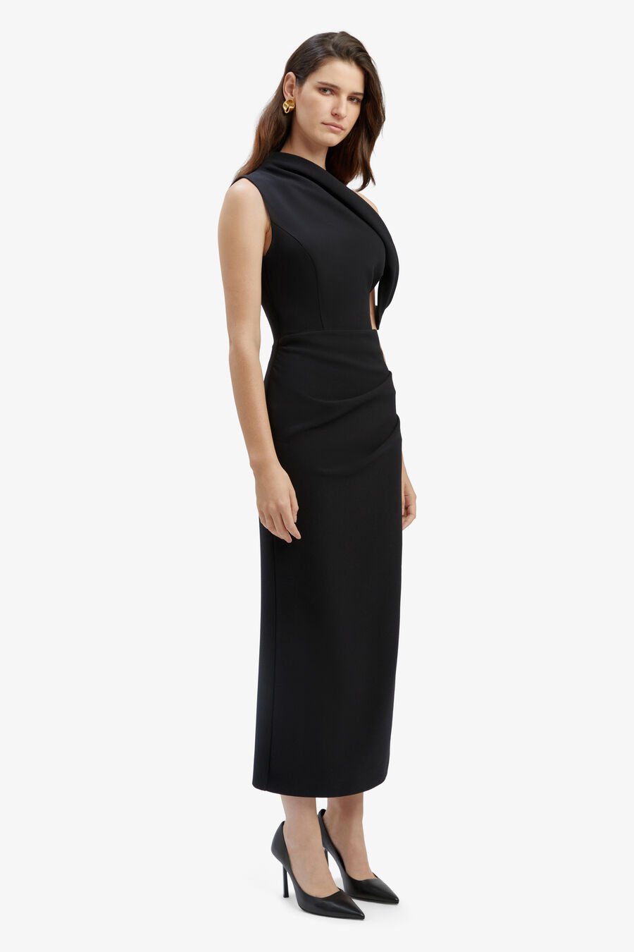 MAEVE ASYMMETRIC MIDI DRESS in colour BLACK