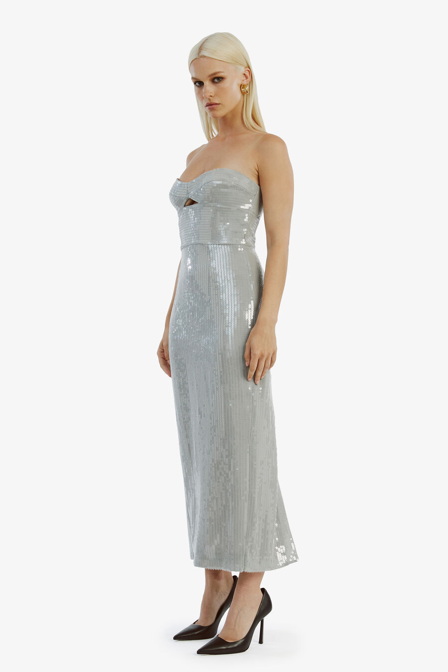 CERISE SEQUIN MIDI DRESS in colour DOVEGREY