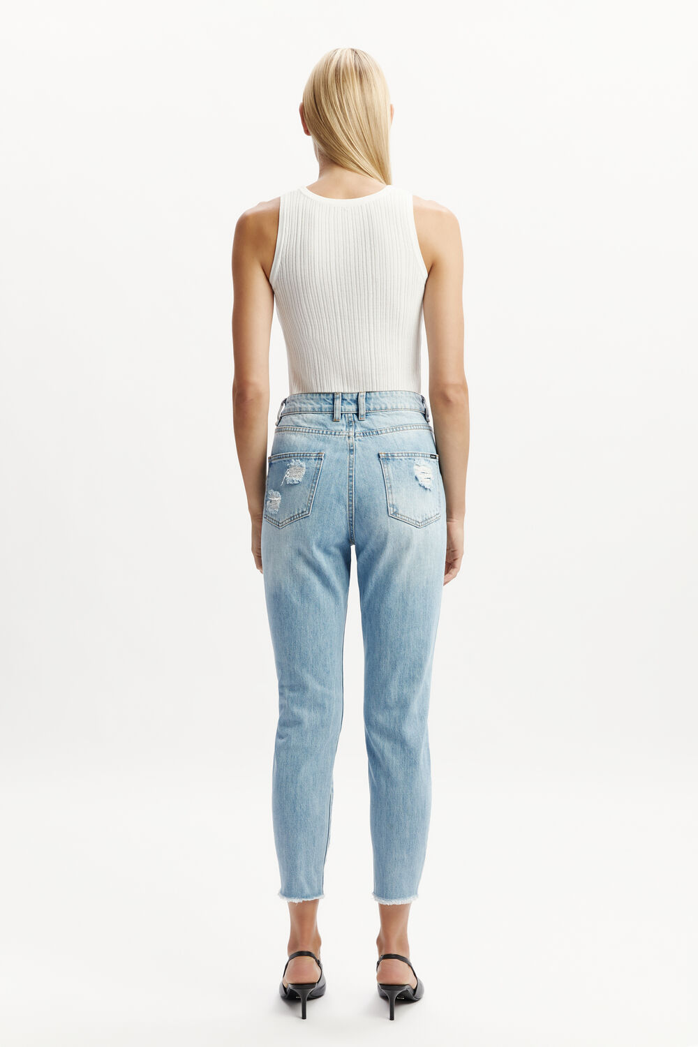 THE MUM JEAN in colour DUSTY BLUE
