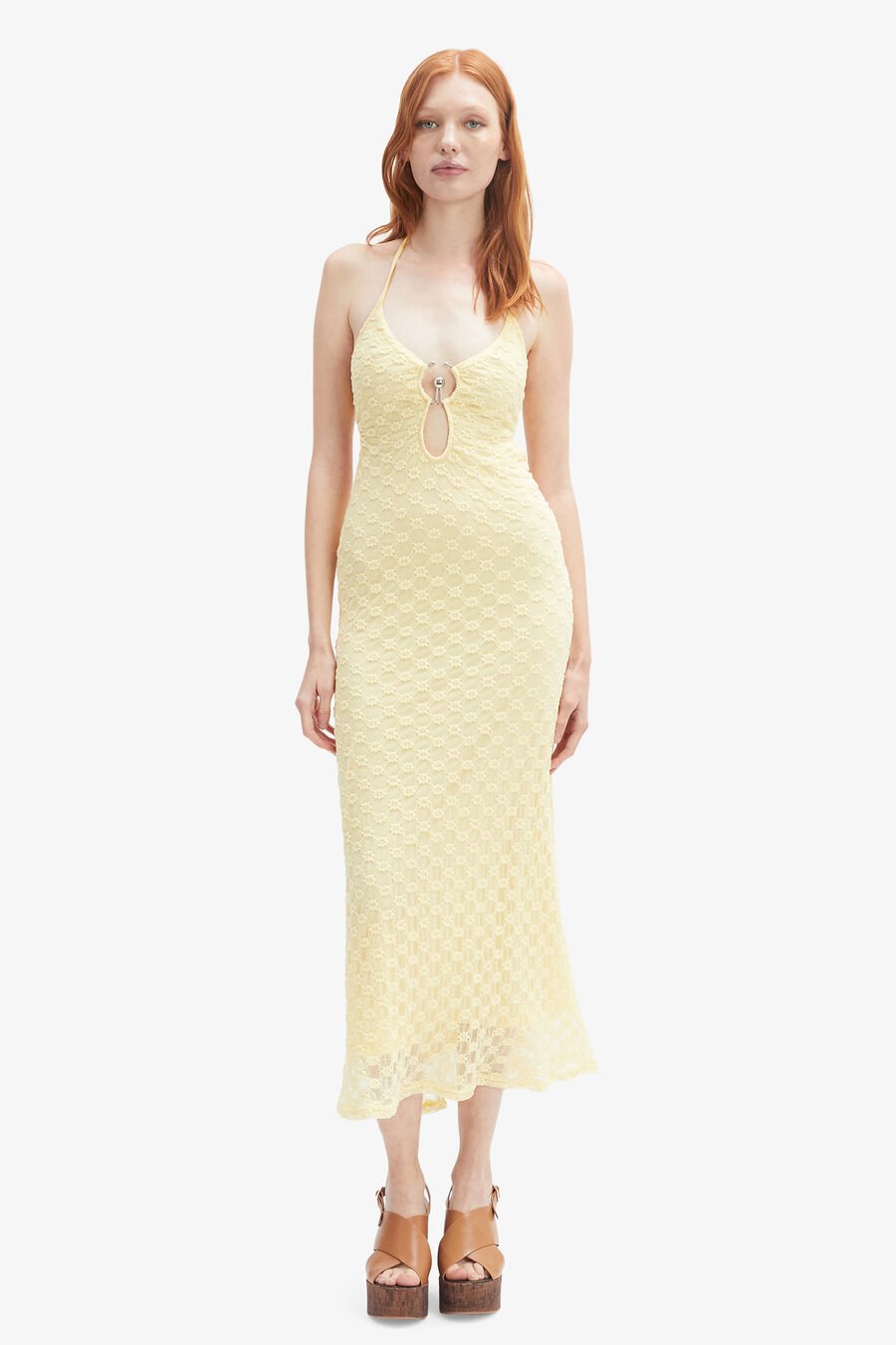 ROSALA HALTER LACE MAXI DRESS in colour Canary Yellow