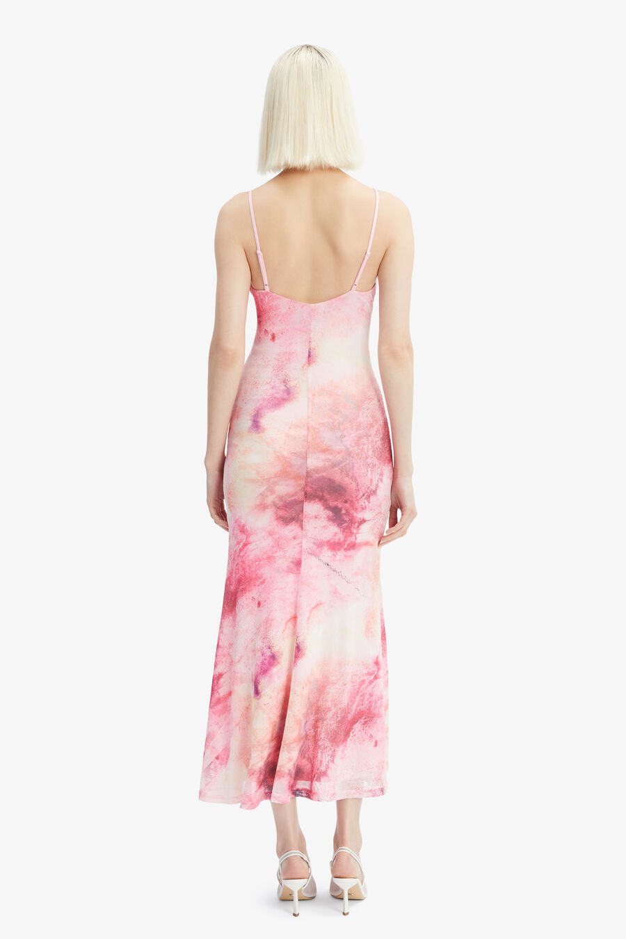 ADONI PRINTED MESH MIDI DRESS in colour PINK T DYE