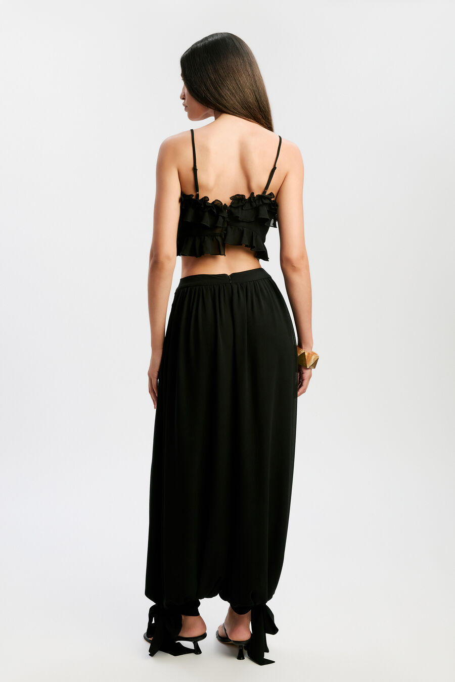 ALIRA FRILL DETAIL CROP TOP in colour BLACK