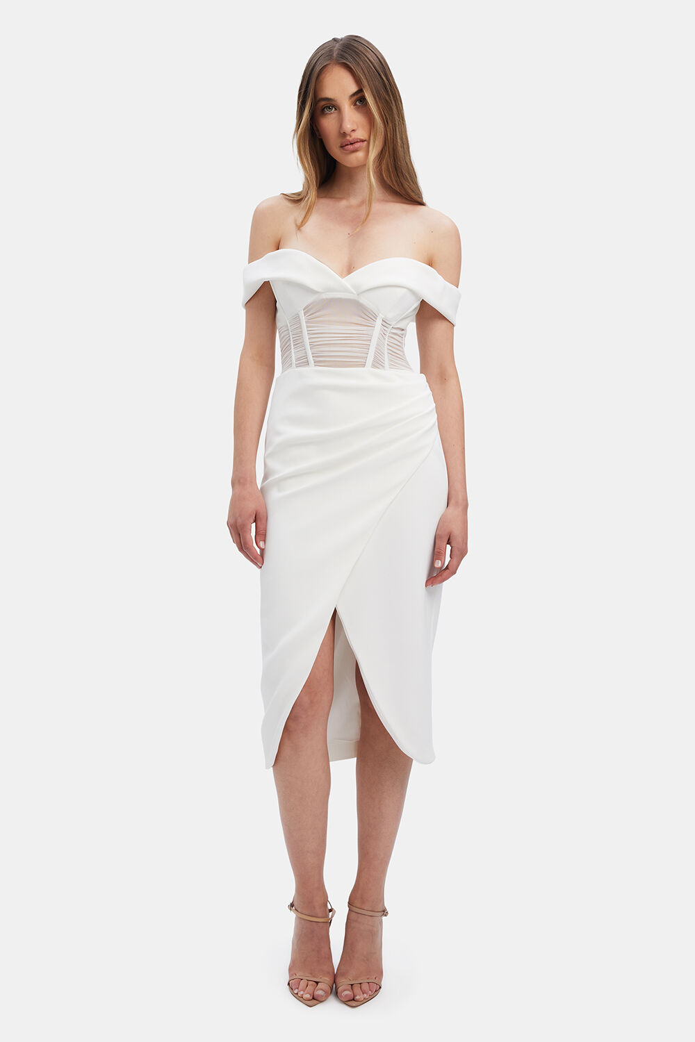 White bardot new arrivals midi dress