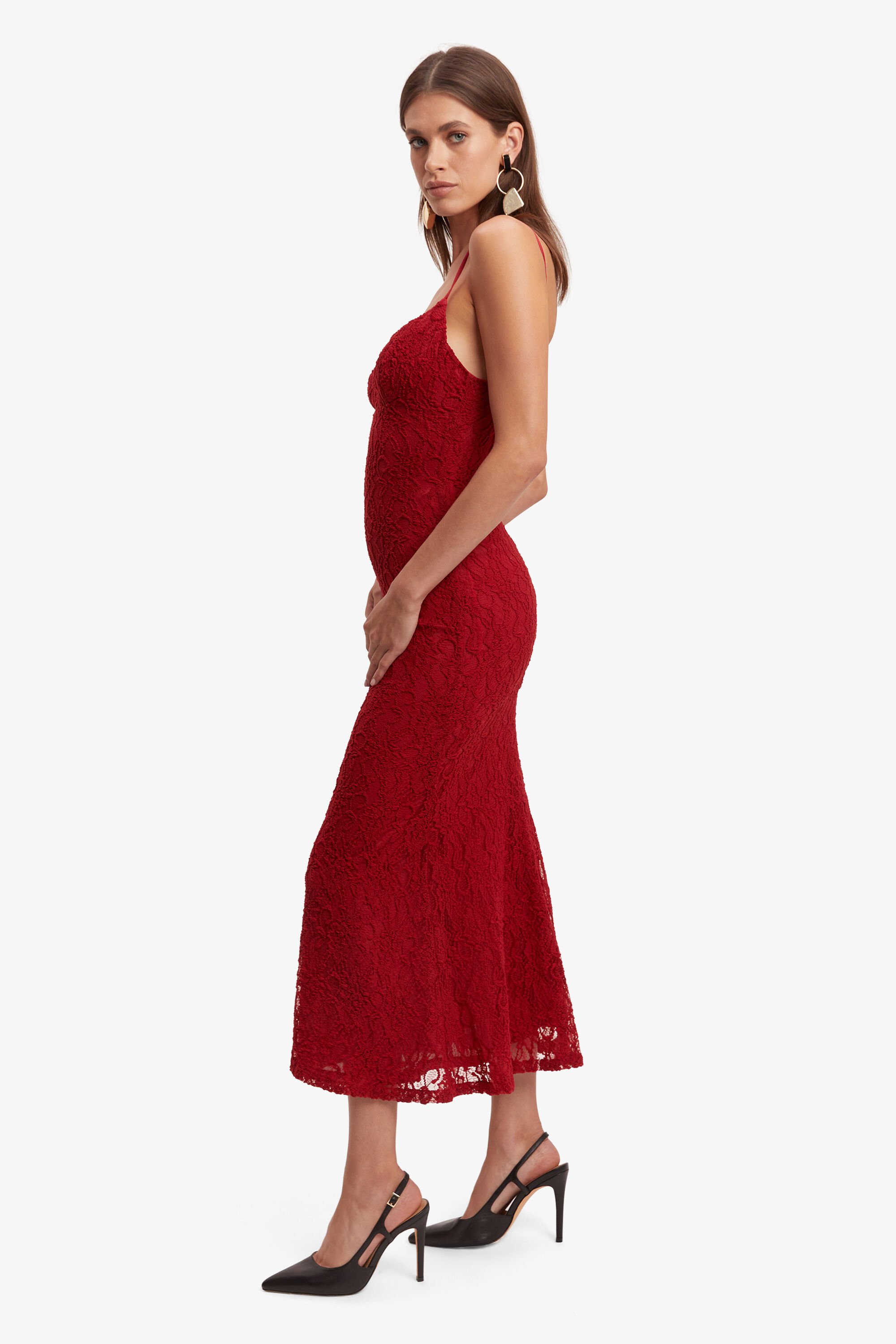 Ruby Lace Midi Dress In Red Bardot