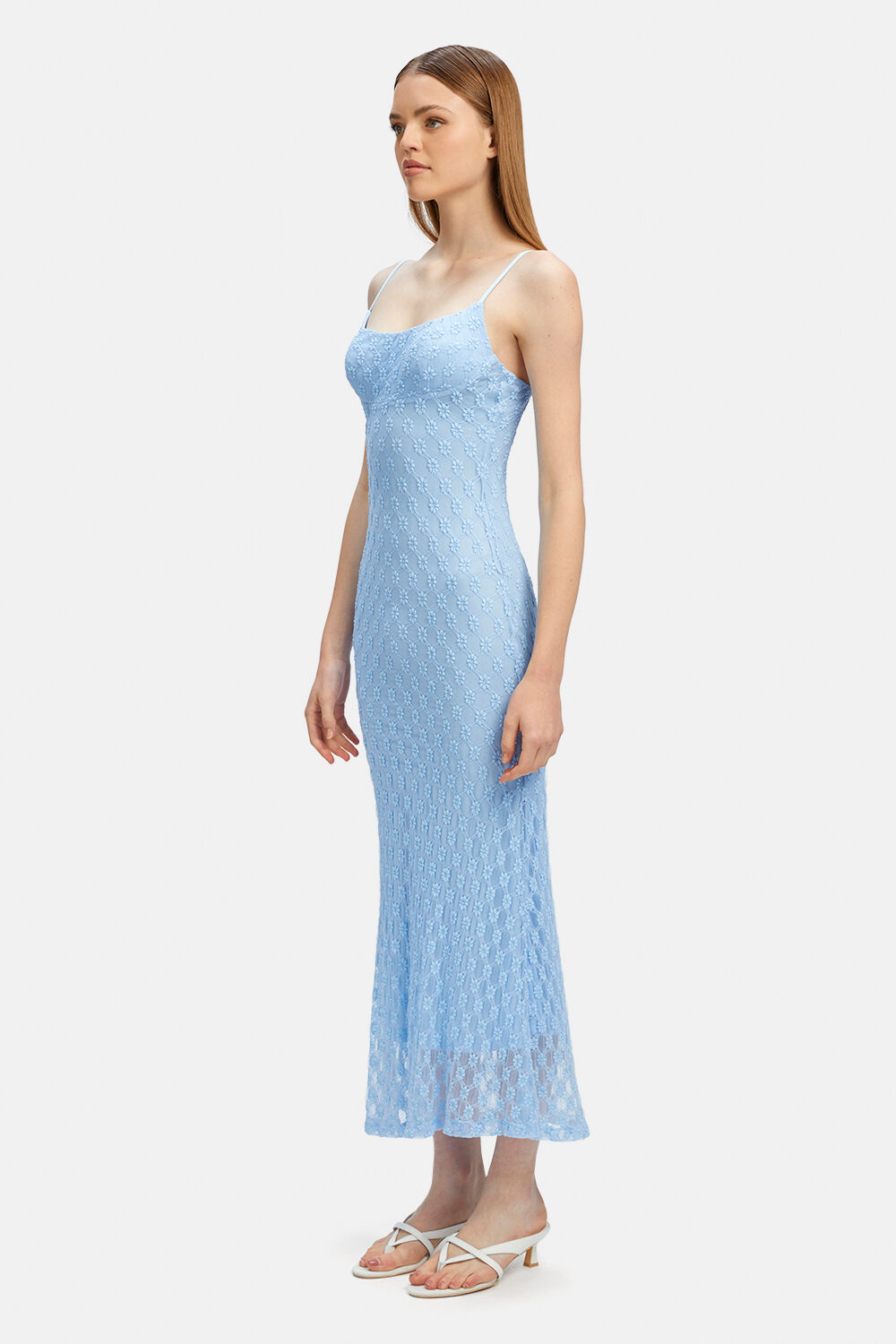 ADONI MESH MIDI DRESS in colour CERULEAN