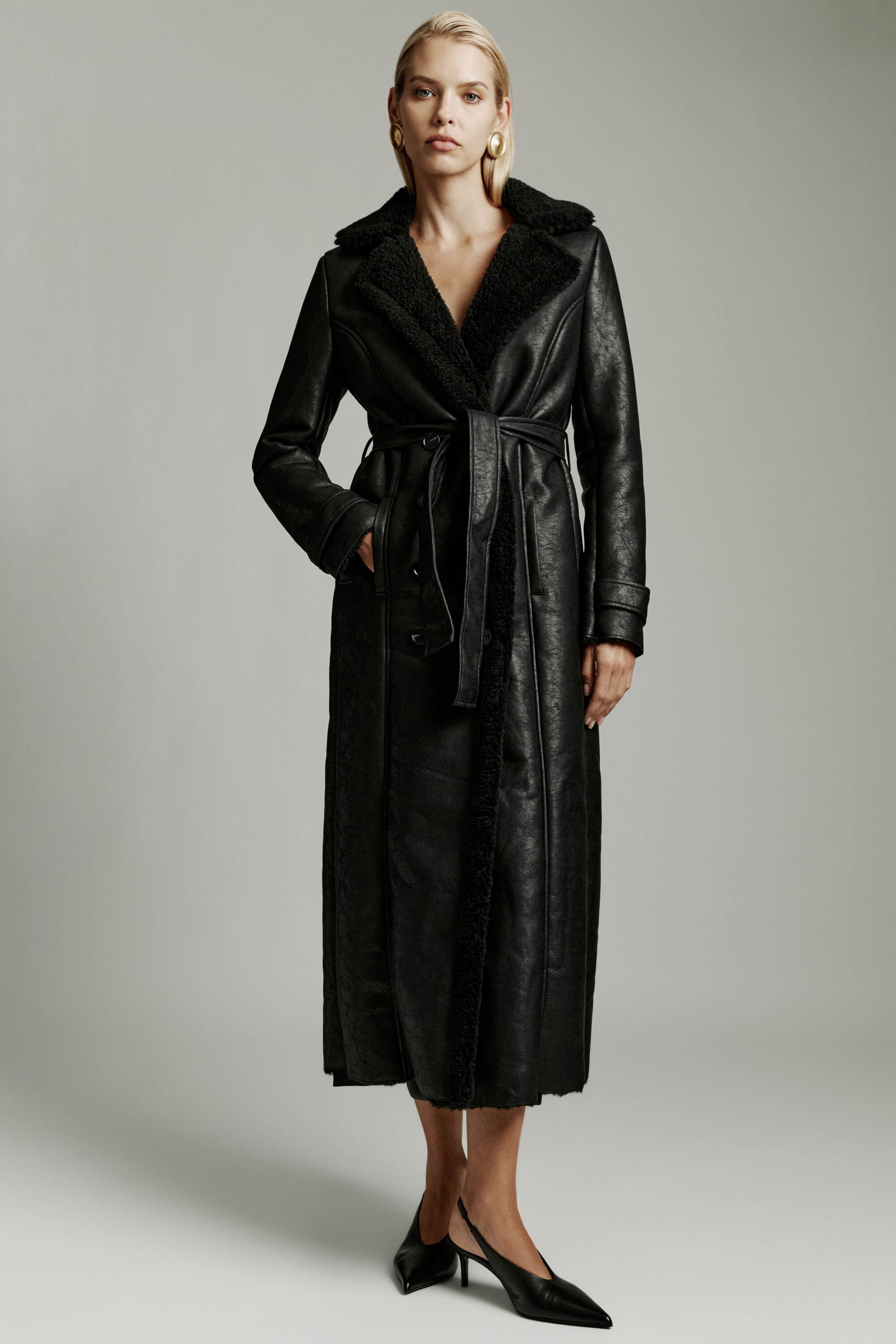 断*ウ様 Lamb Veg Car Coat Vegan Leather Shirling Coat In Black | Bardot
