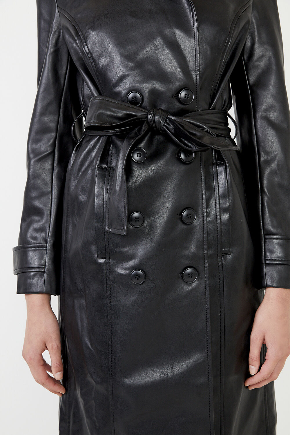 Mocha heart beat here vegan leather trench coat