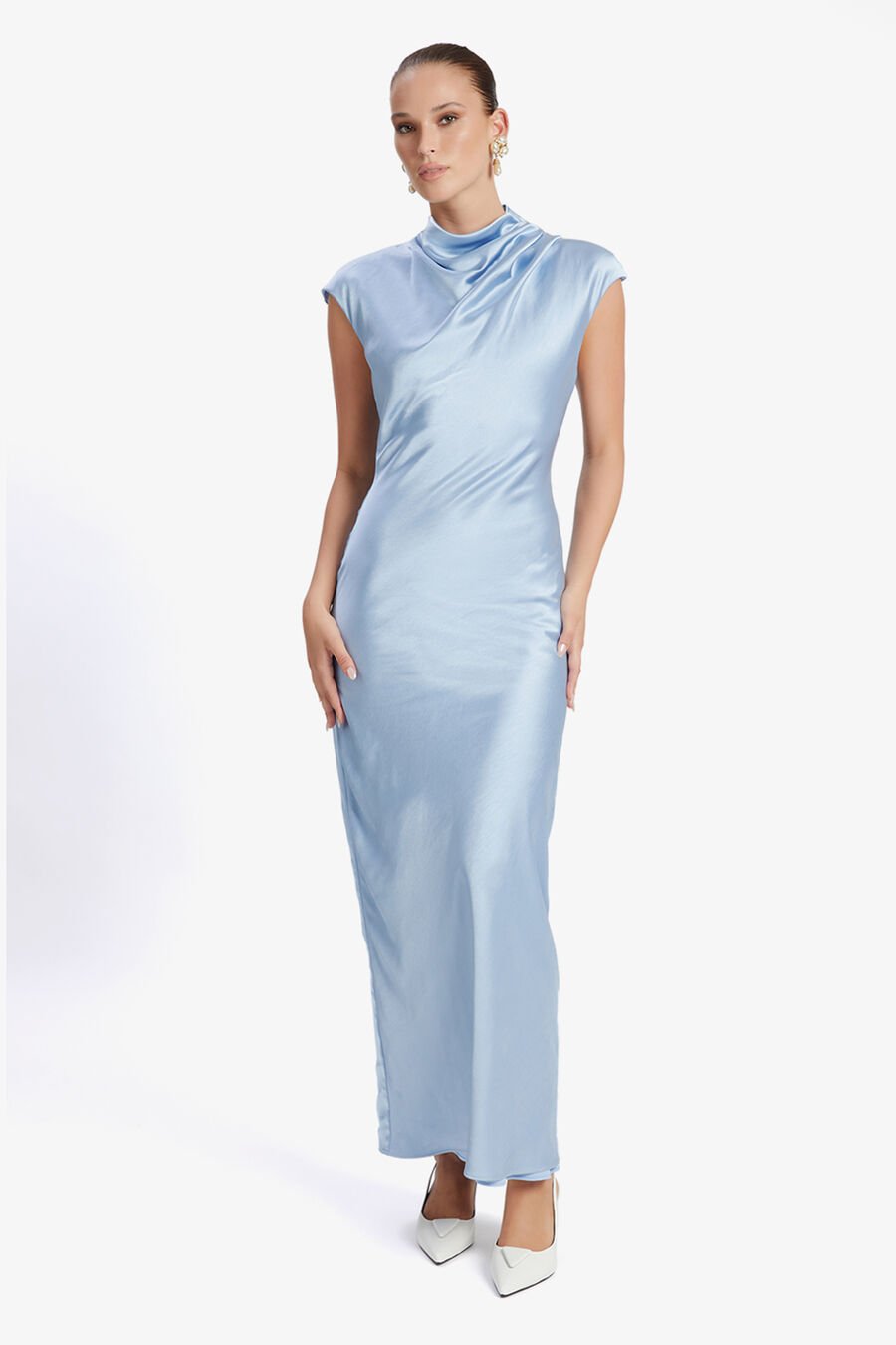 AURIA SATIN MAXI DRESS in colour SOFTBLUE