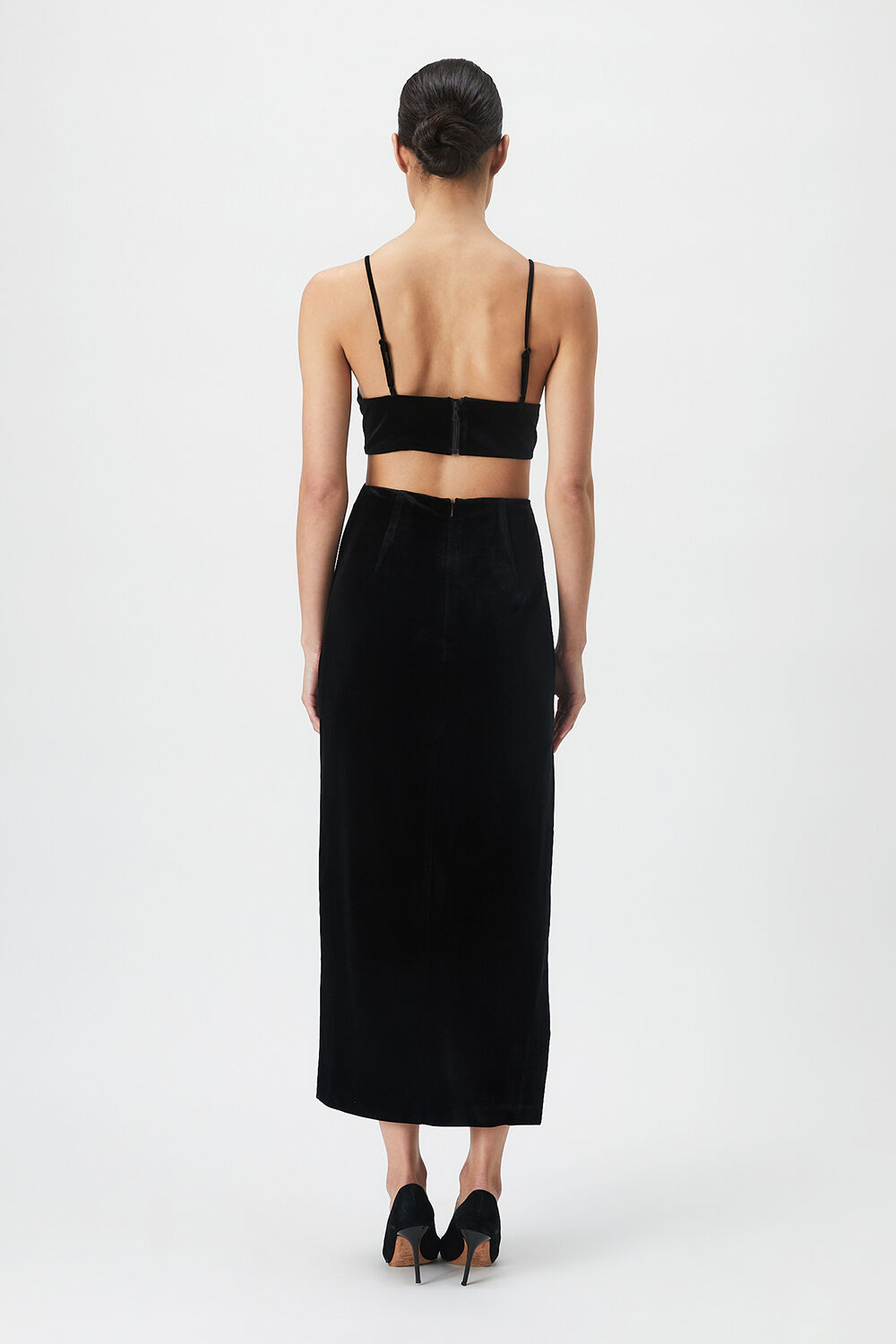 VELOUR CUT OUT MIDI DRESS in colour CAVIAR