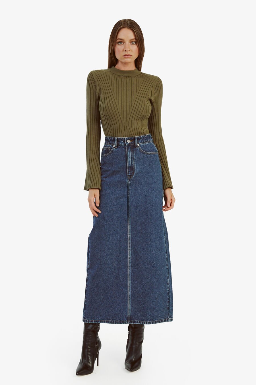 EVIANNA DENIM MAXI SKIRT in colour WASHED INDIGO