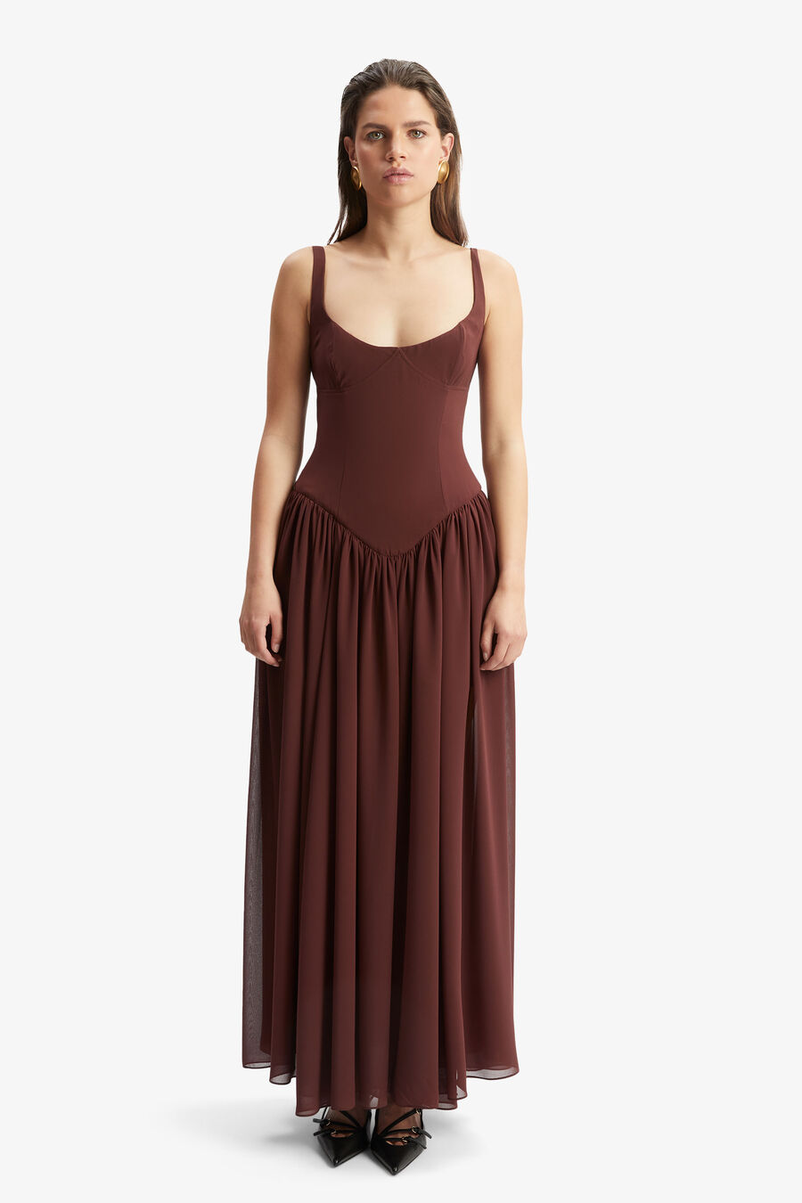 BRIANN MAXI DRESS in colour CHOCOLATE
