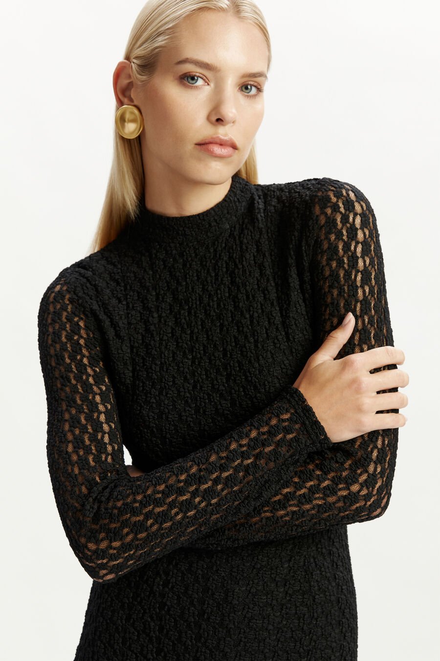 VEZZA FLORAL MESH DRESS in colour BLACK