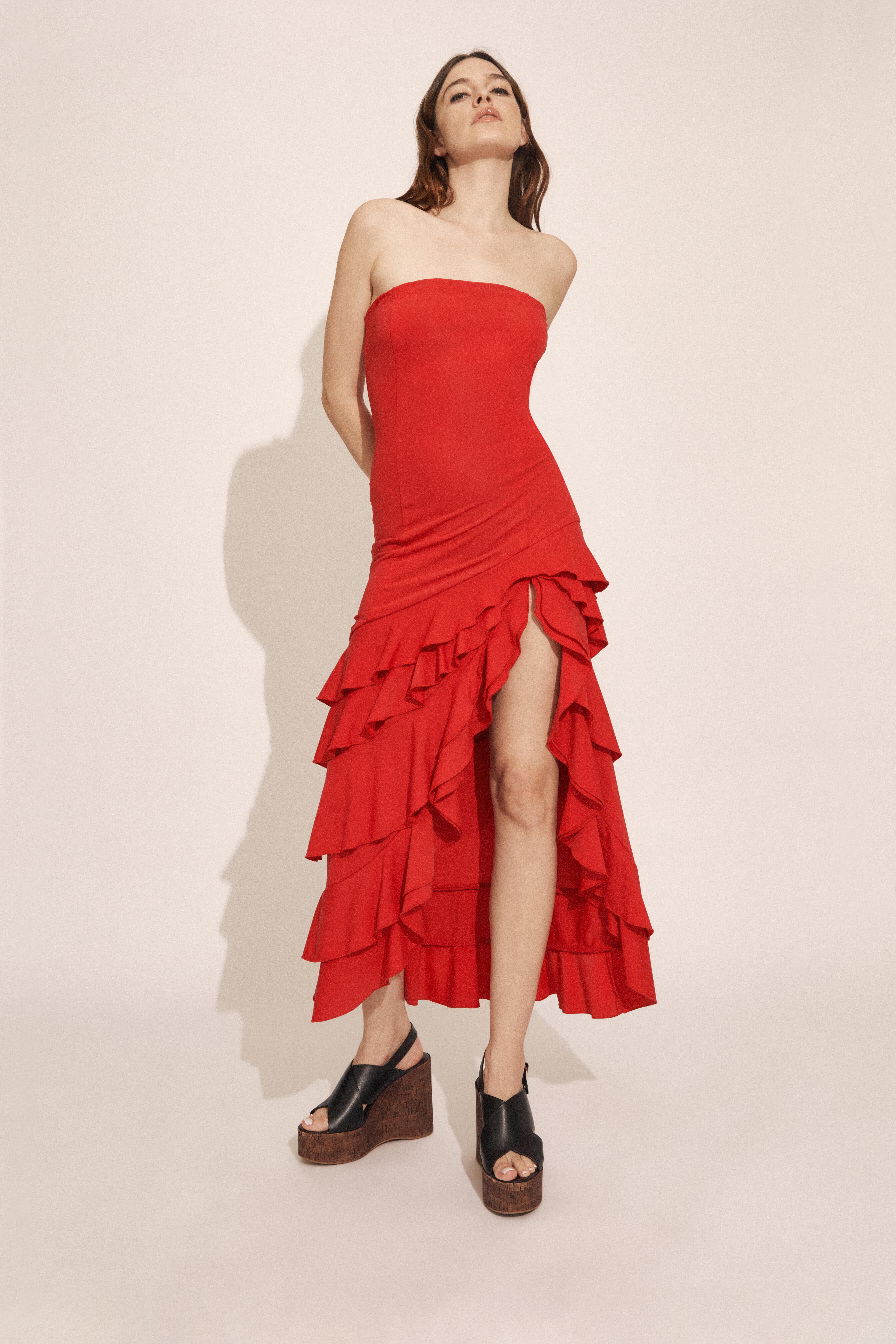open lace back dress Deep Red Satin Bandeau Mini Dress main image 1