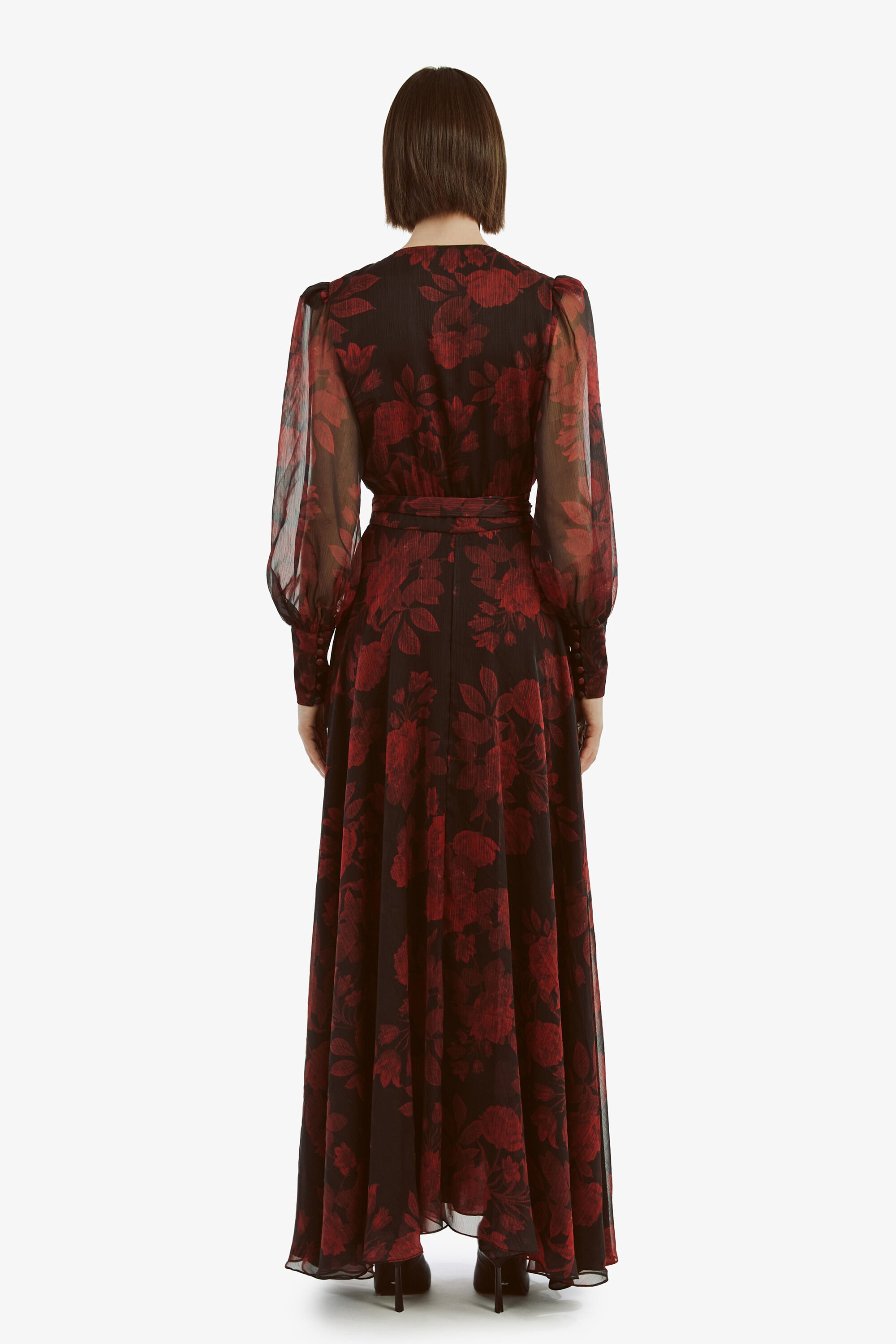 Lucianna Maxi Wrap Dress In Red Floral Bardot
