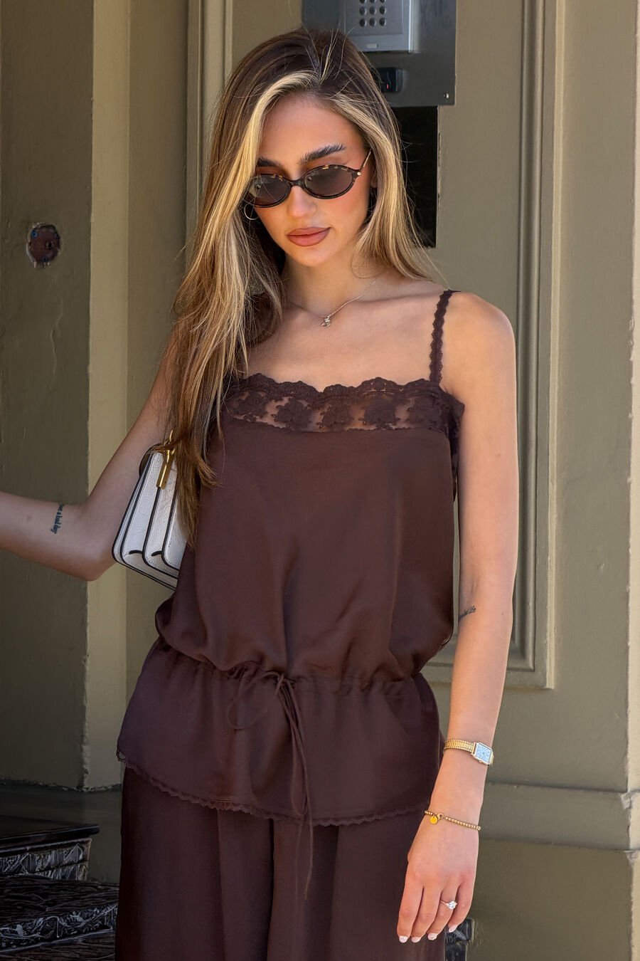 Bonita Satin Lace Trim Top