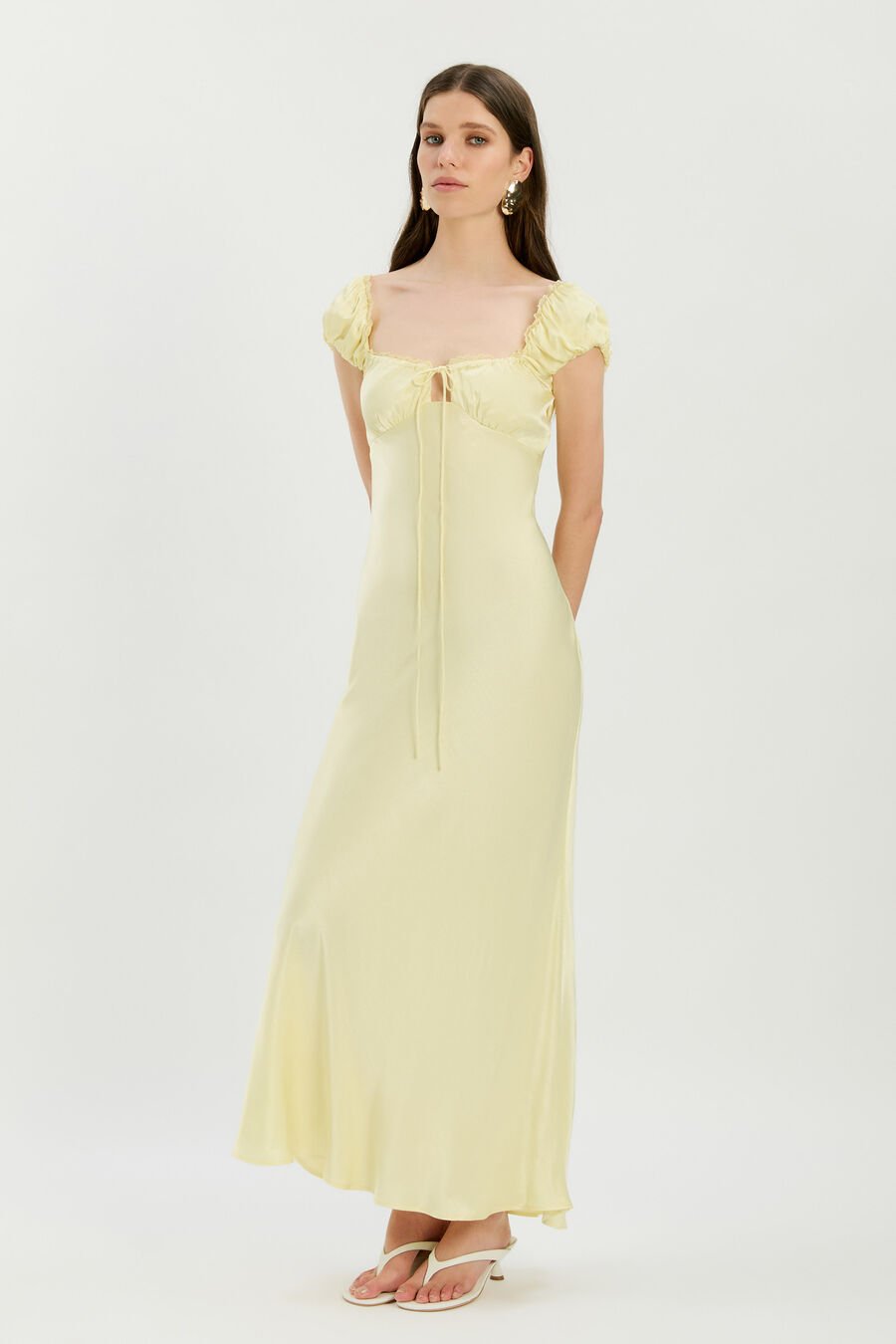 STASIA SATIN MAXI SLIP DRESS in colour Canary Yellow