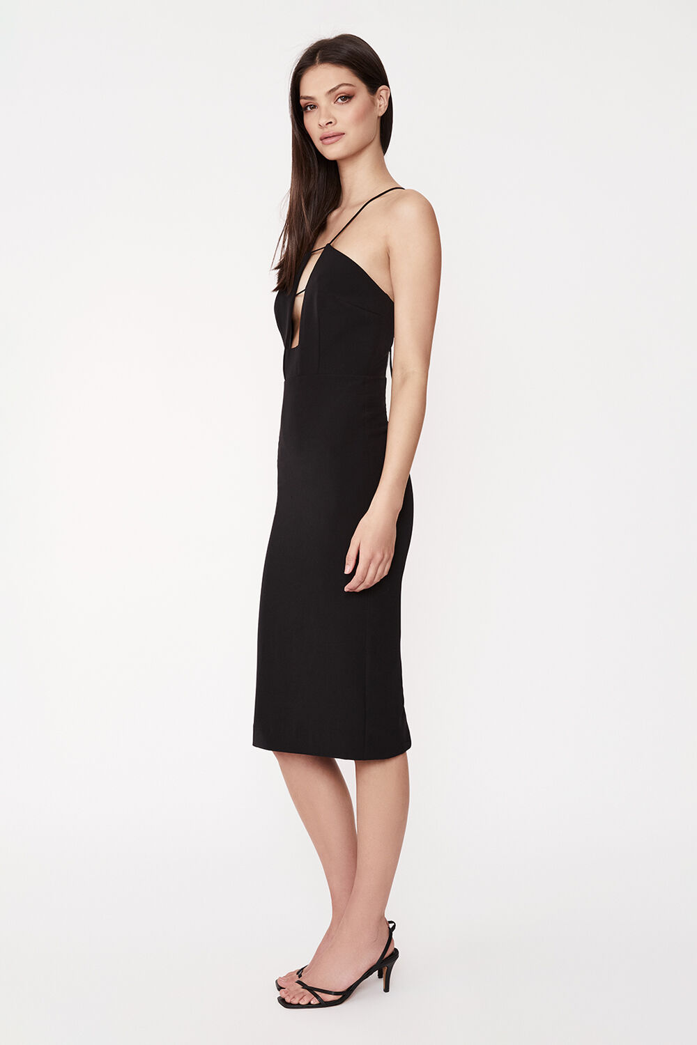 CRISTABEL PLUNGE MIDI DRESS in colour CAVIAR