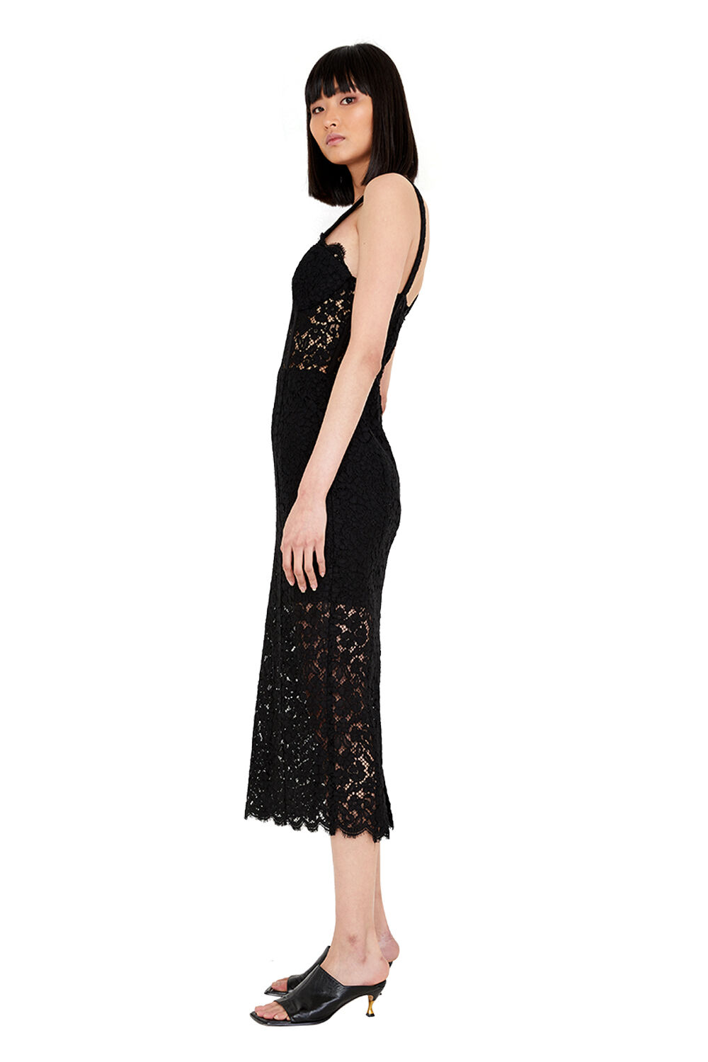 LACE CORSET MIDI DRESS in colour CAVIAR