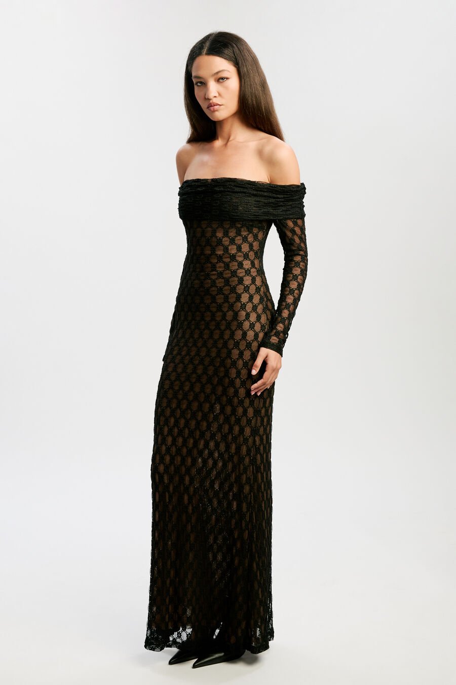 ADONI OFF SHOULDER MAXI DRESS in colour BLACK