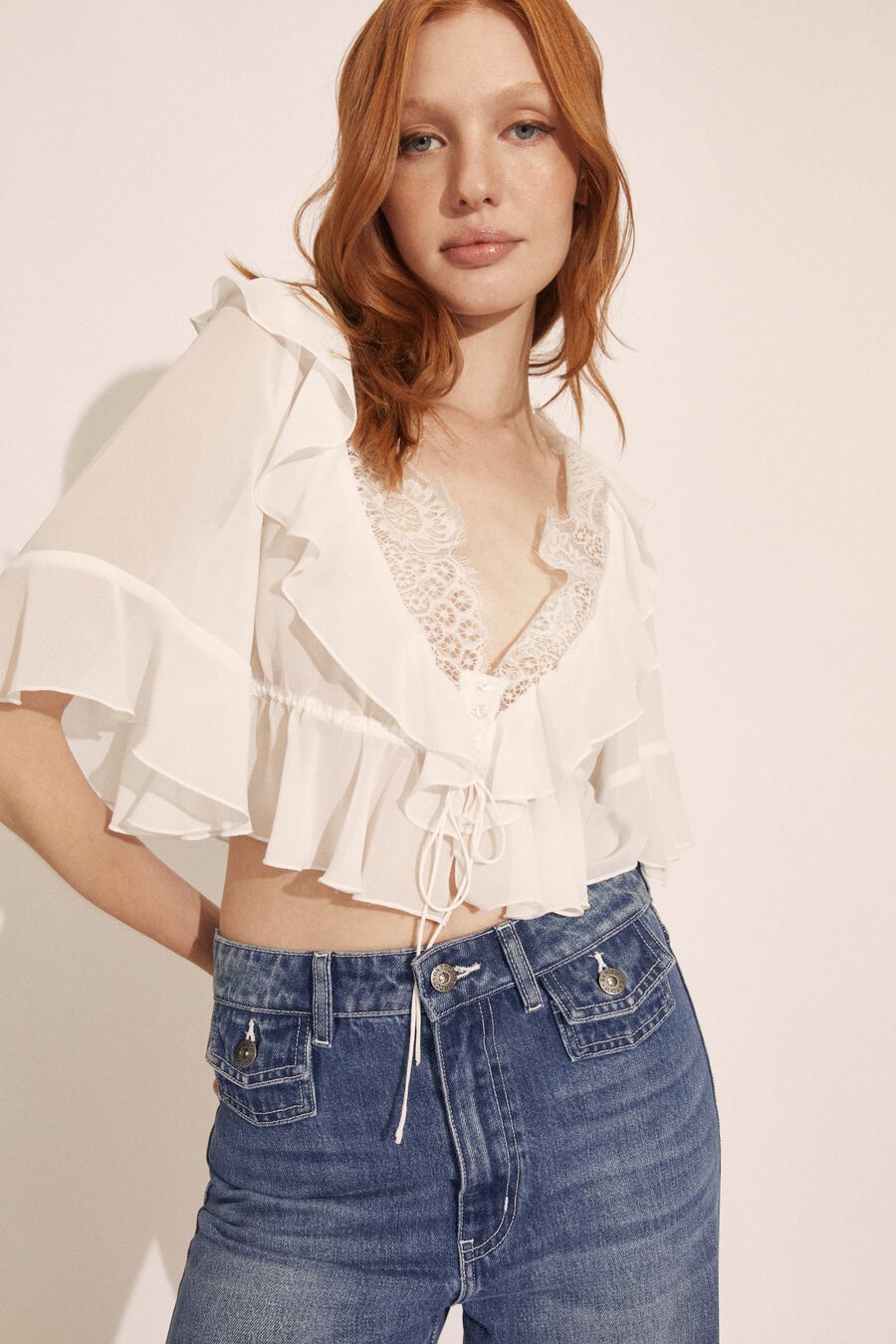LOUELLE LACE TOP in colour IVORY