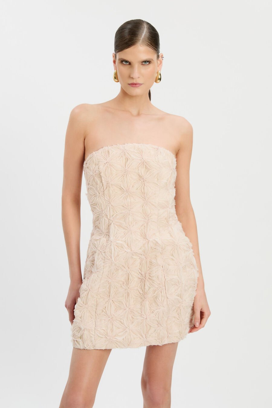 KAROLINE FLORAL MINI DRESS in colour Light Beige