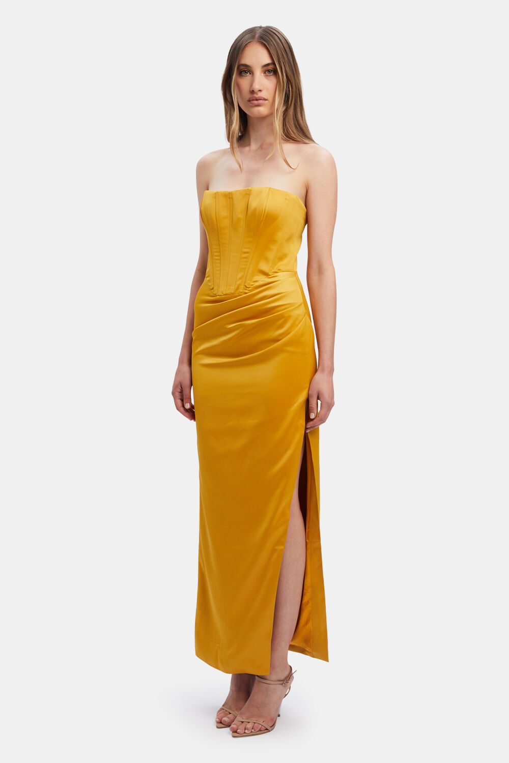 Off Shoulder Satin Short Dress with Pockets Marigold