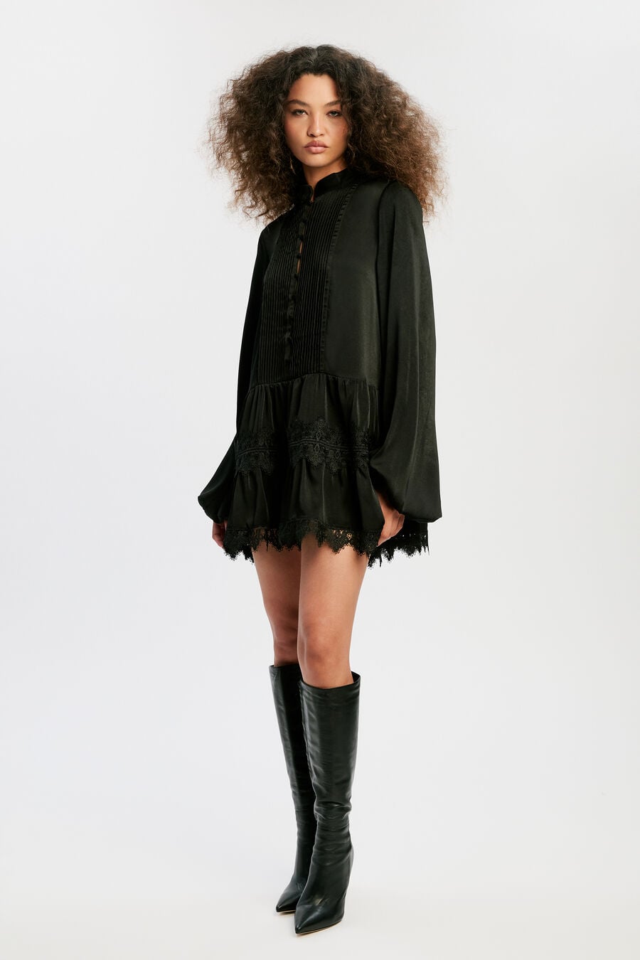 ANTONIA LACE TRIM MINI DRESS in colour BLACK