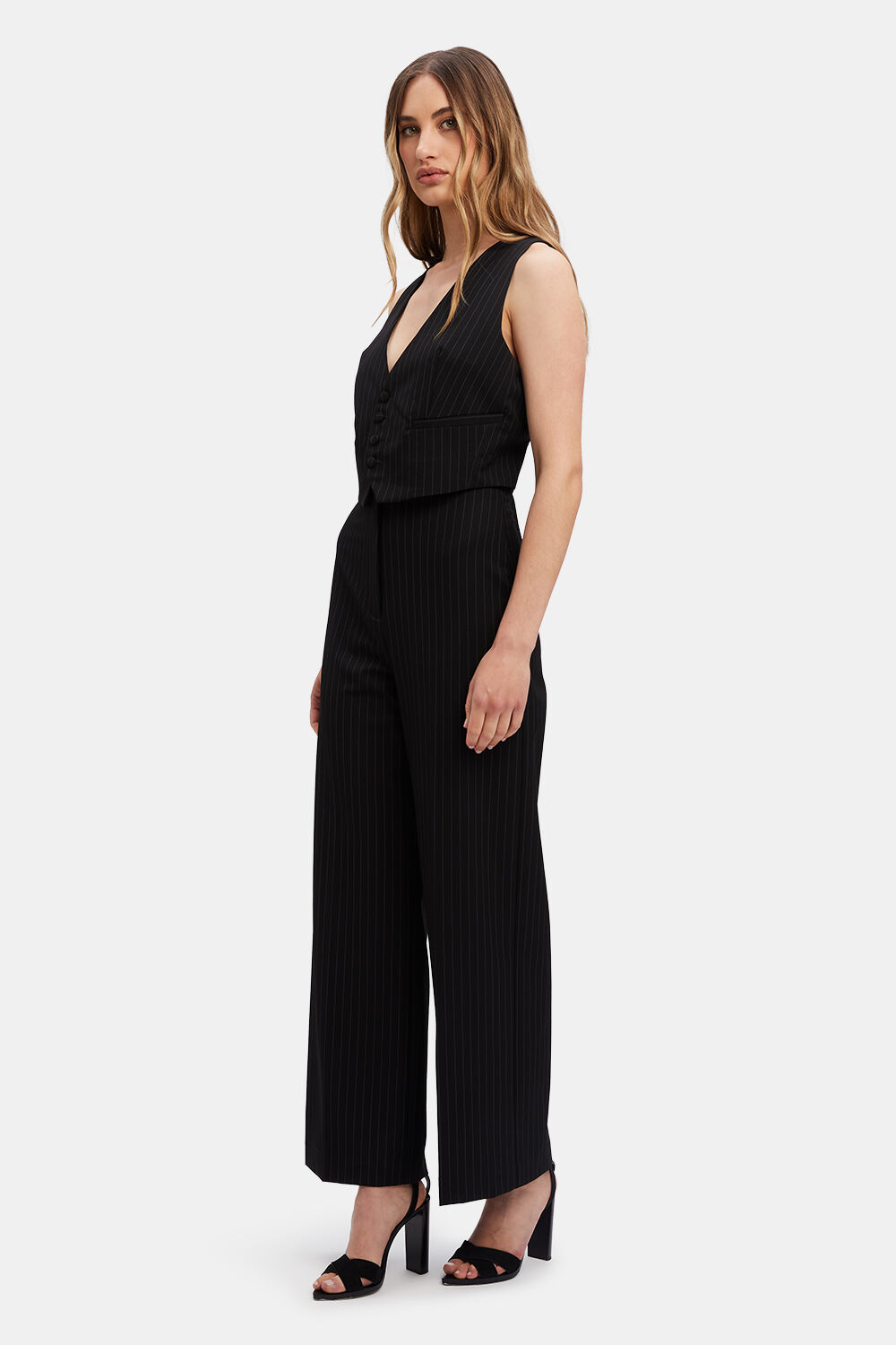 CALLISTA PIN STRIPE VEST in colour BRIGHT WHITE